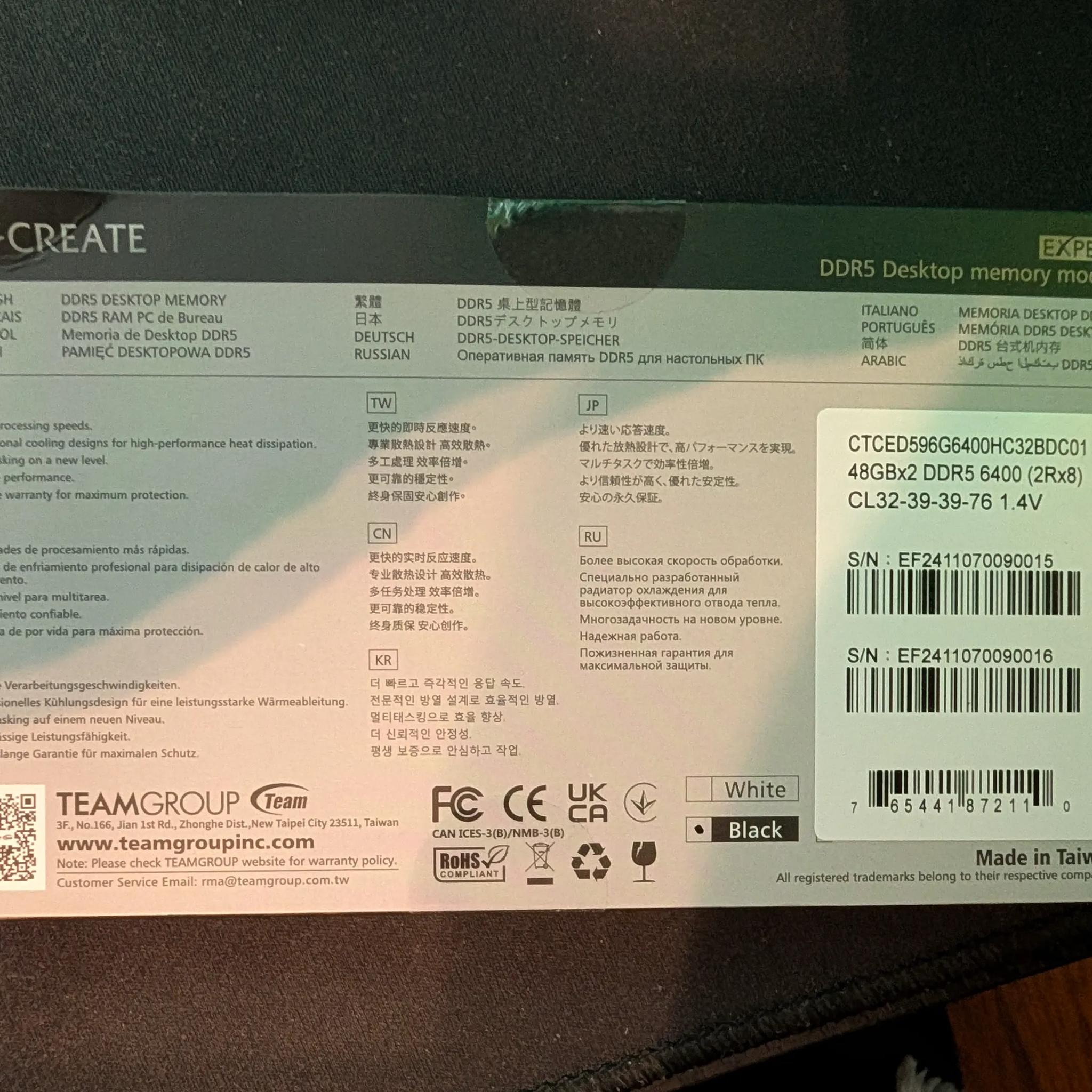 Team Group -T-Create DDR5 Ram 96GB kit Black
