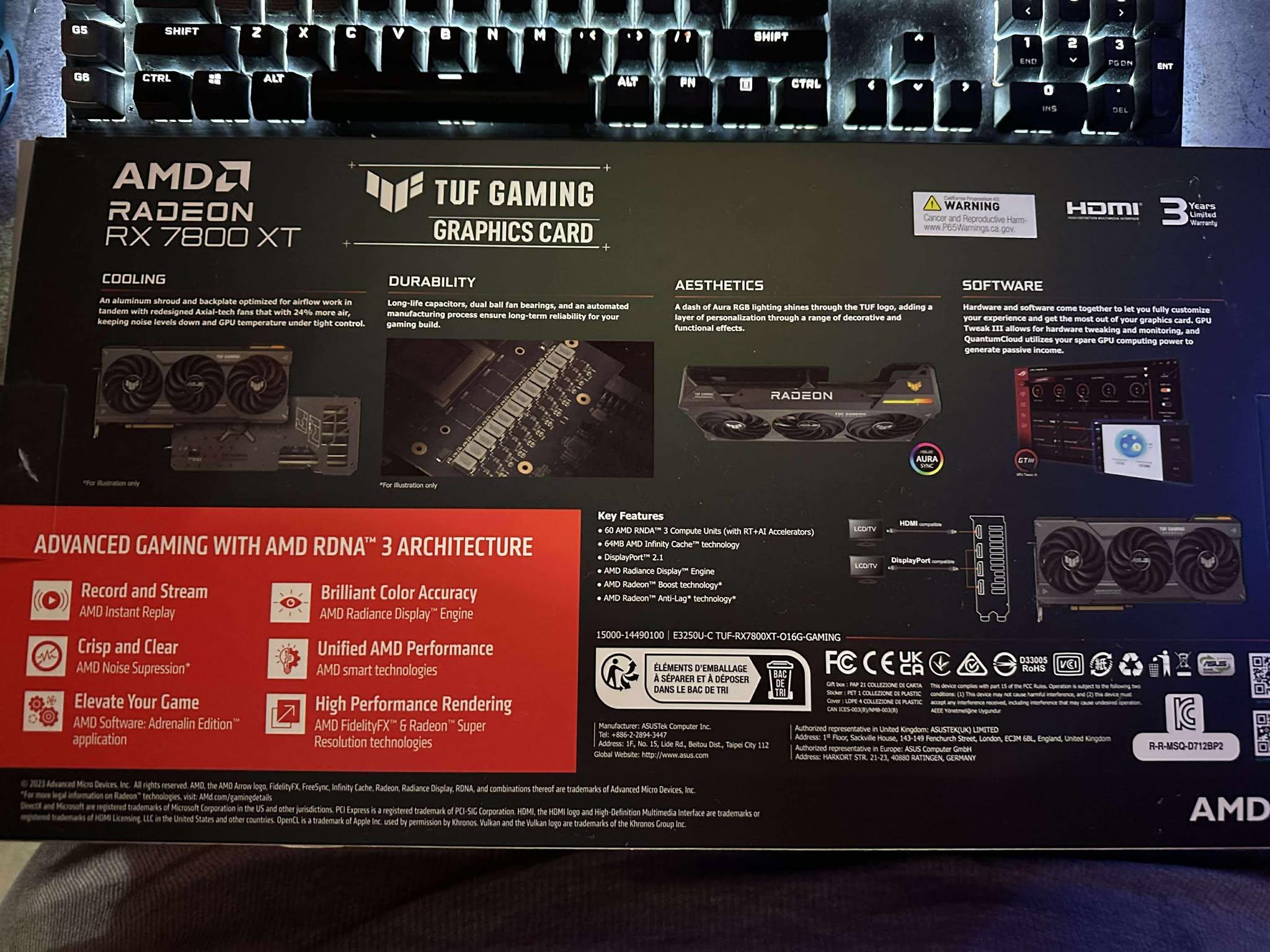 Asus TUF Gaming Radeon RX 7800 XT OC Edition 16GB GDDR6 video card PCIe 4.0 x16