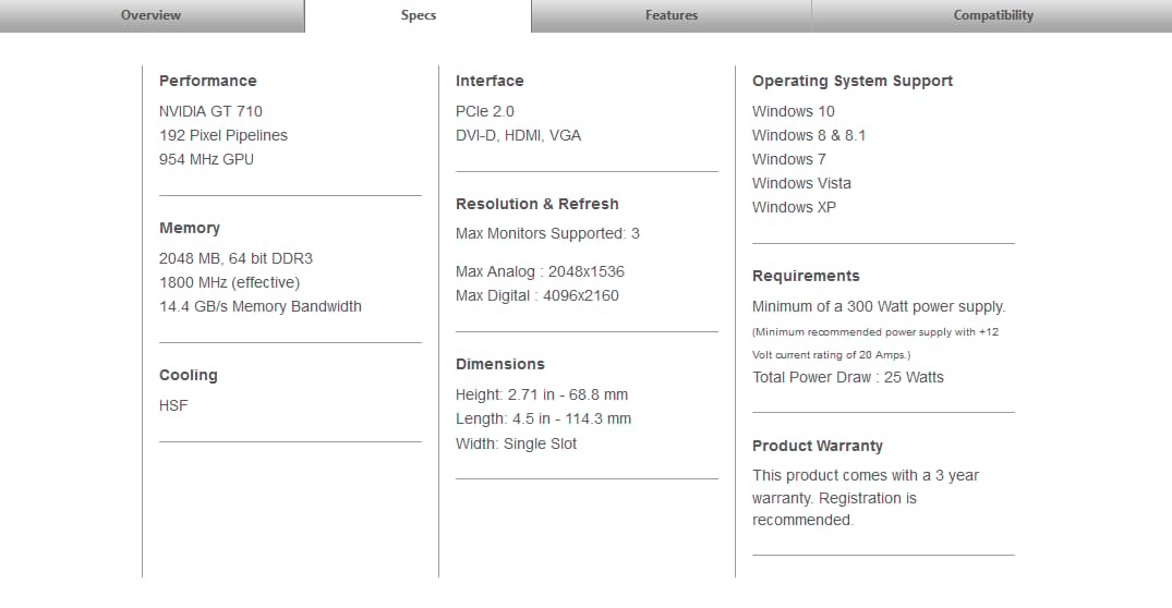 EVGA GeForce GT 710 2GB Low-Profile Graphics Card