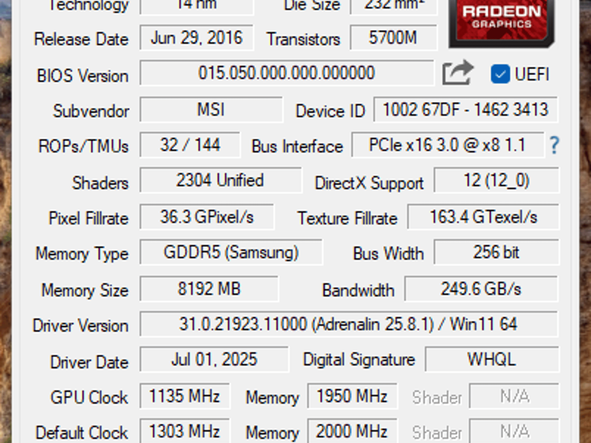 MSI Radeon RX 480 GAMING X 8GB G816841954-06S [FOR PARTS NOT WORKING]