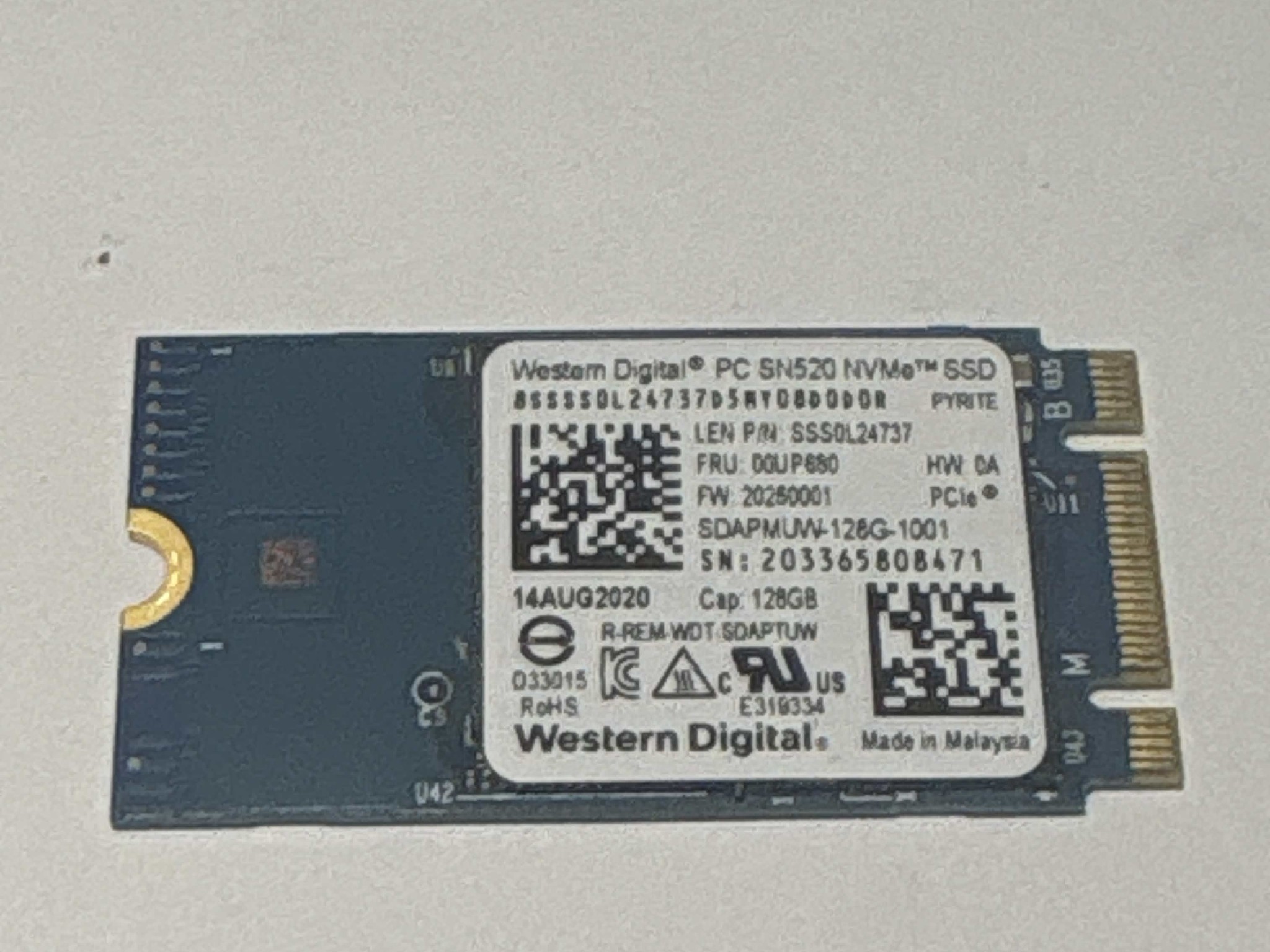 WD SN520 128GB NVMe SSD Tested Working 100% Health Low Hours