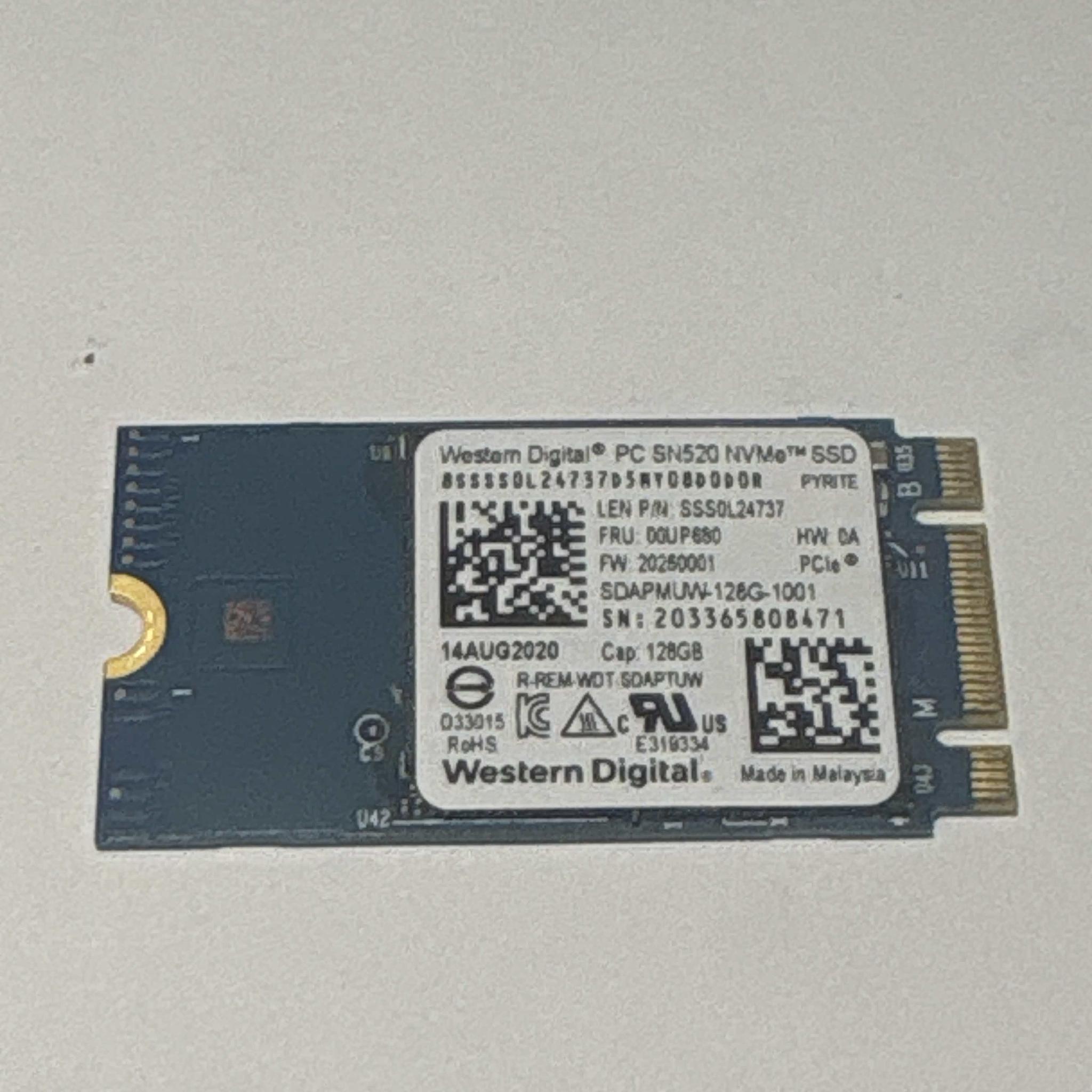 WD SN520 128GB NVMe SSD Tested Working 100% Health Low Hours