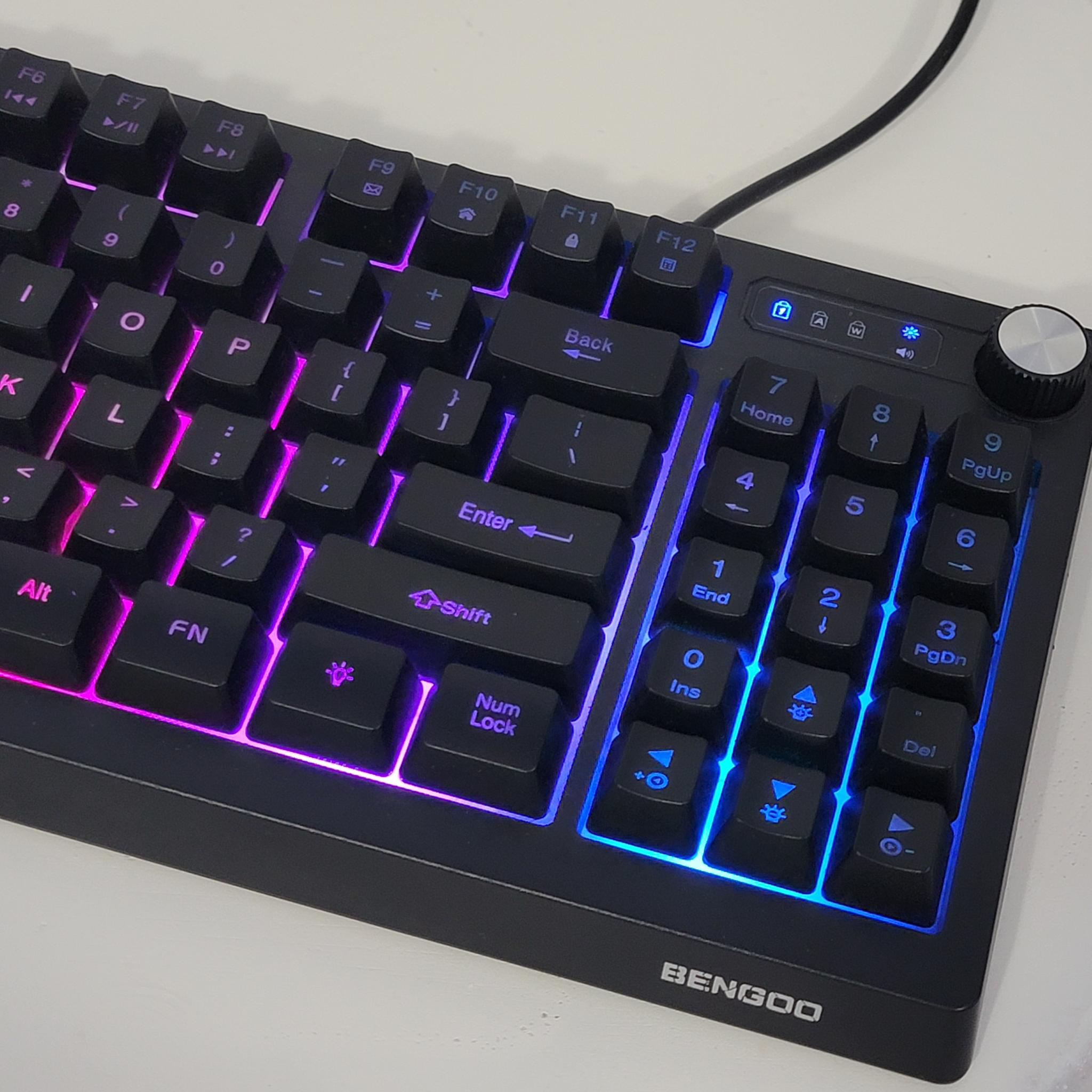 BENGOO GK-1 RGB Gaming Keyboard | Full Size | Volume Knob | Tested & Working