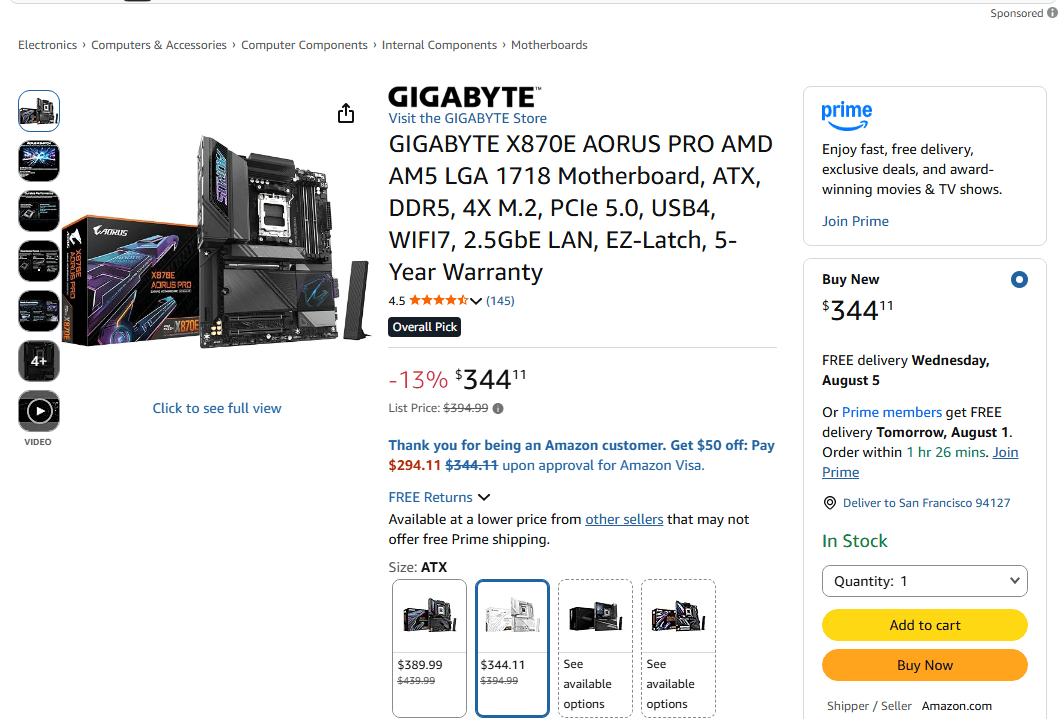 Brand New Gigabyte X870E AORUS PRO | AM5 | DDR5 | PCIe 5.0 | WiFi 7 | USB4 | Ryzen 9000 Ready