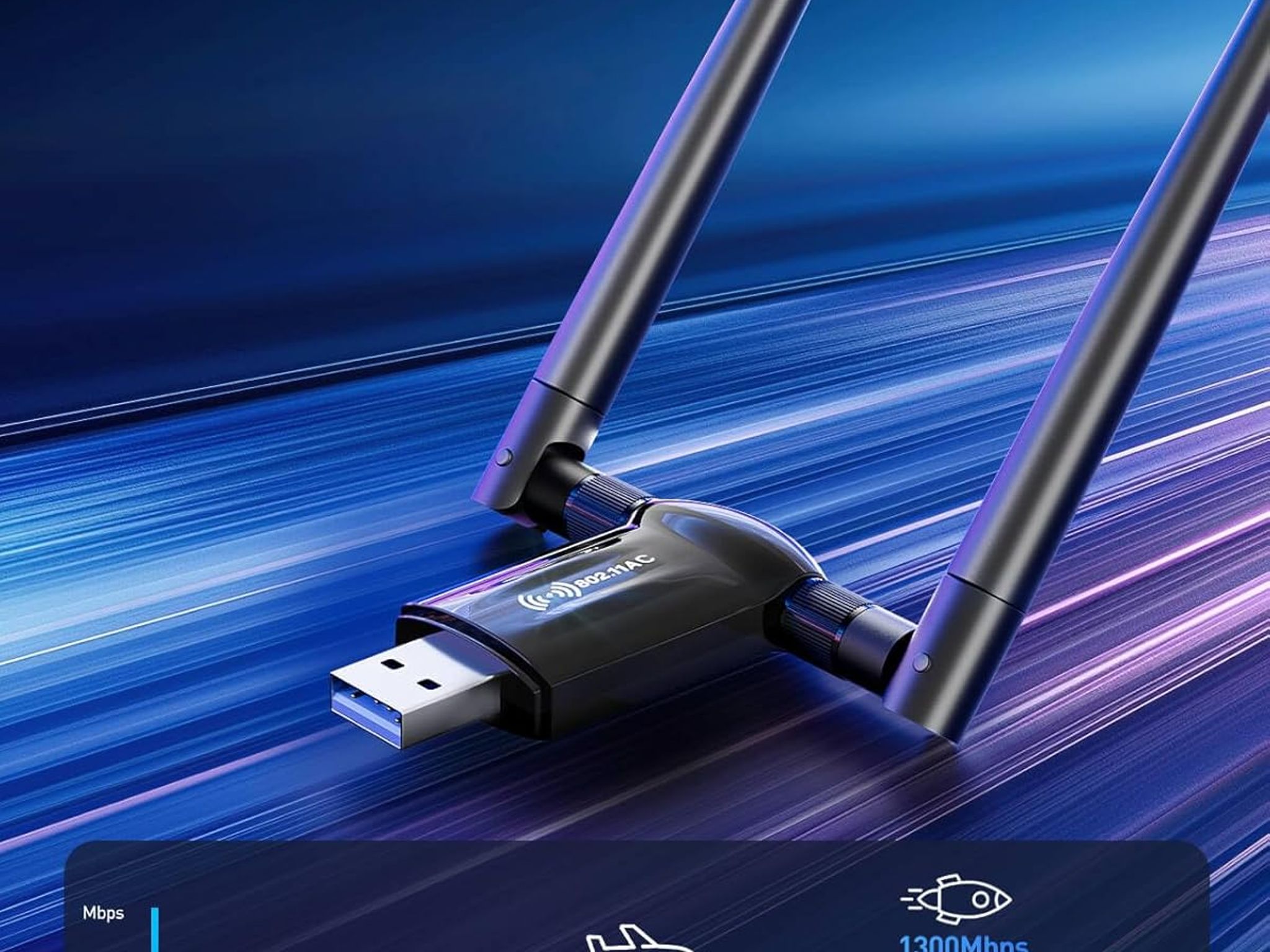 USB WiFi Adapter Desktop PC 1300Mbps Wi-Fi 5G 2.4G USB 3.0 Wireless Adapter with WiFi Antenna 2pk