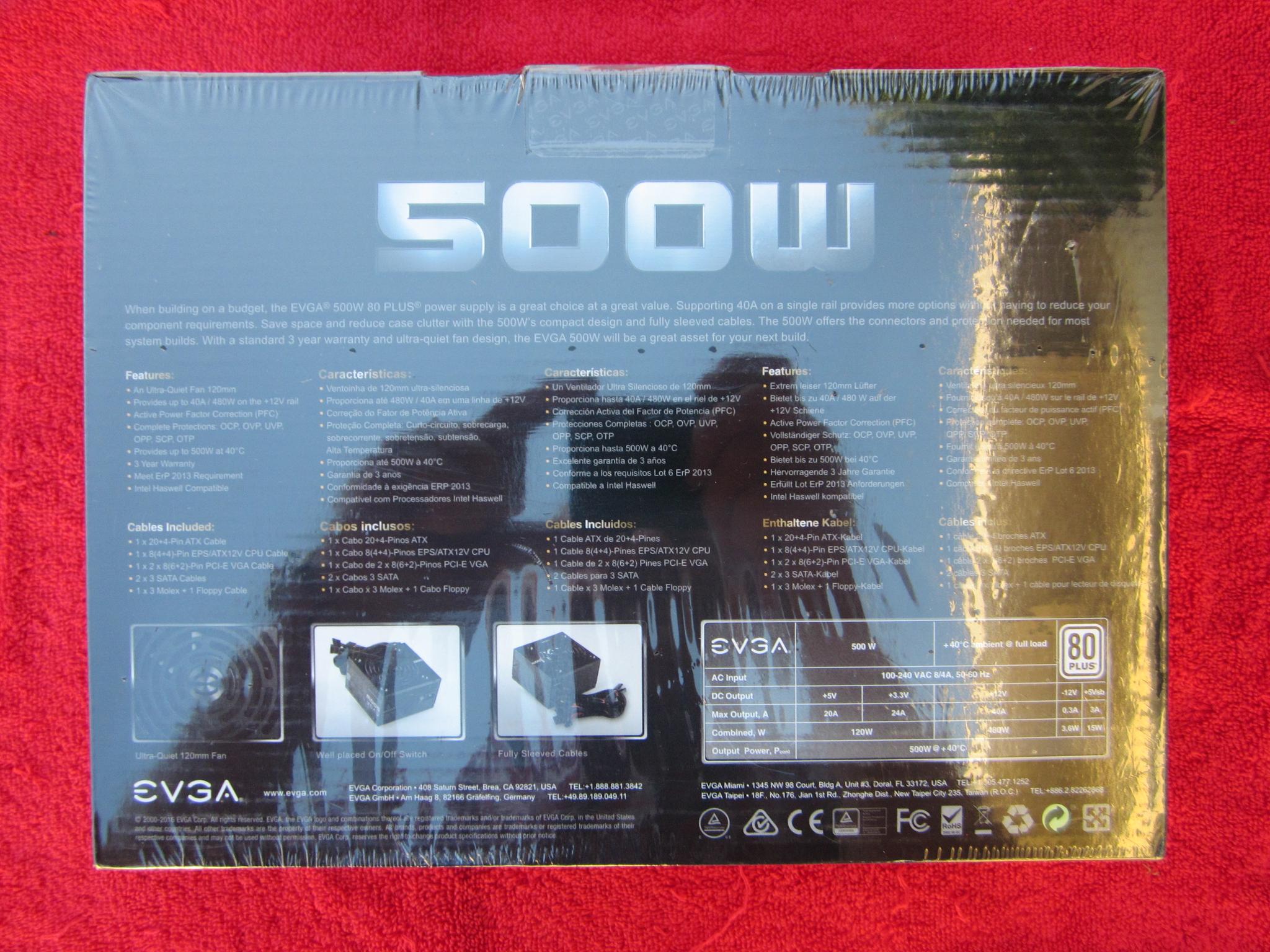 NEW SEALED! EVGA 500W 80 PLUS Power Supply