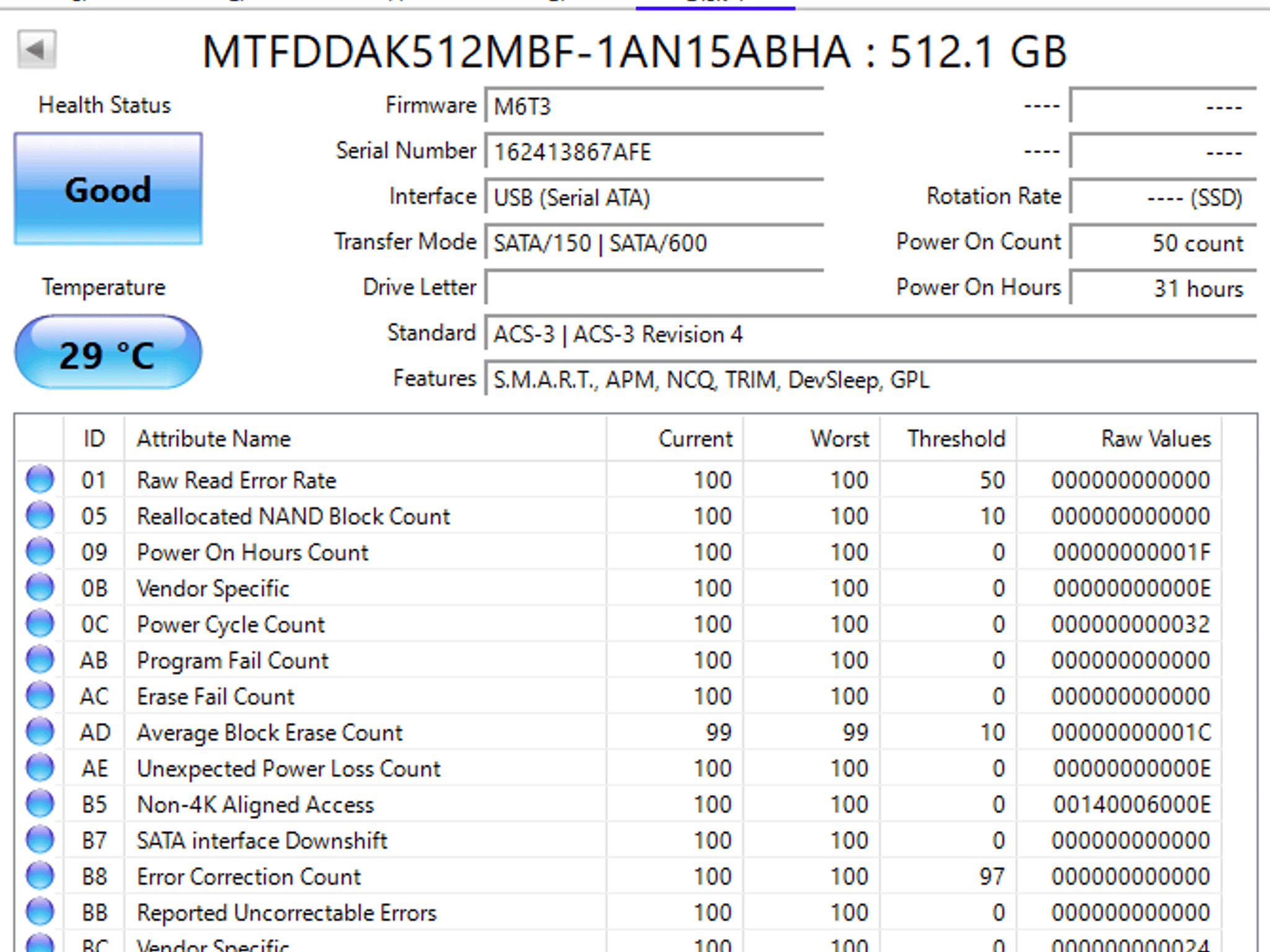 [Like New] Micron M600 512GB SSD(31 Power-On Hours)