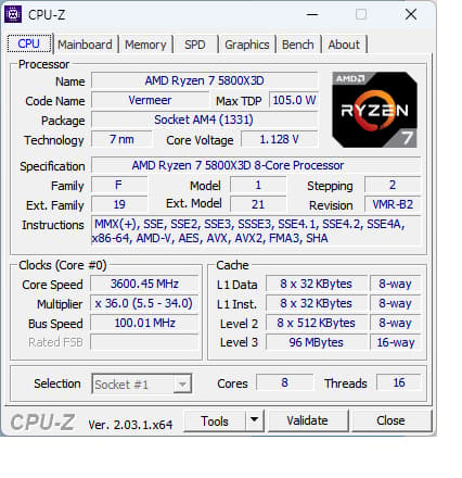 AMD Ryzen 7 5800x3d 