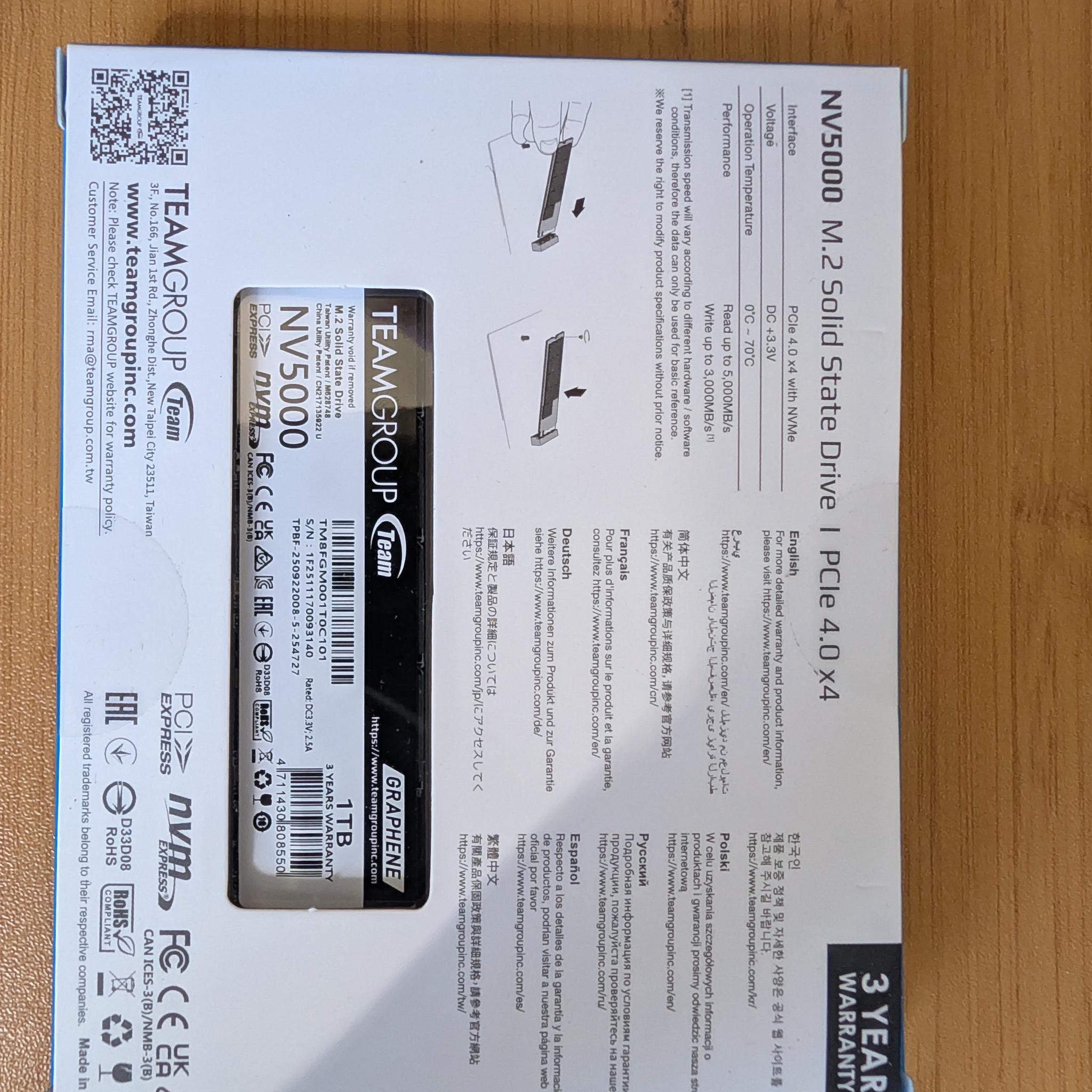 [BNIB]TEAMGROUP NV5000 1TB NVMe Gen4 SSD (Up to 4500MB/s)