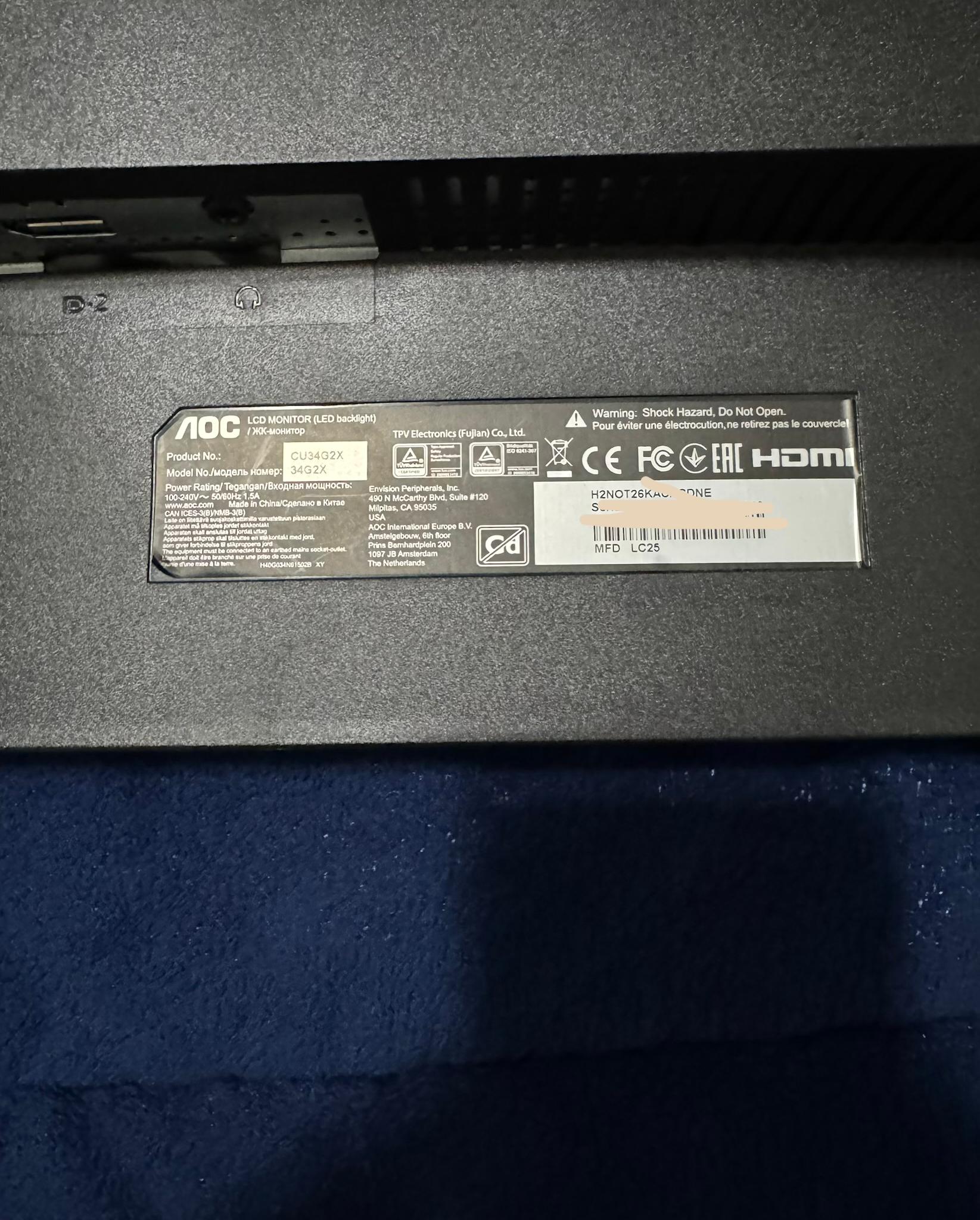 **WORKING** AOC CU34G2X Curved Gaming monitor - No monitor stand