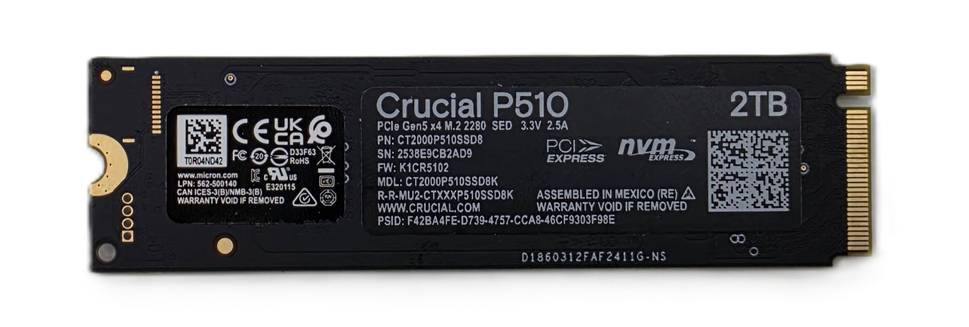 Crucial P510 PCIe Gen5 NVMe 2TB SSD Like New