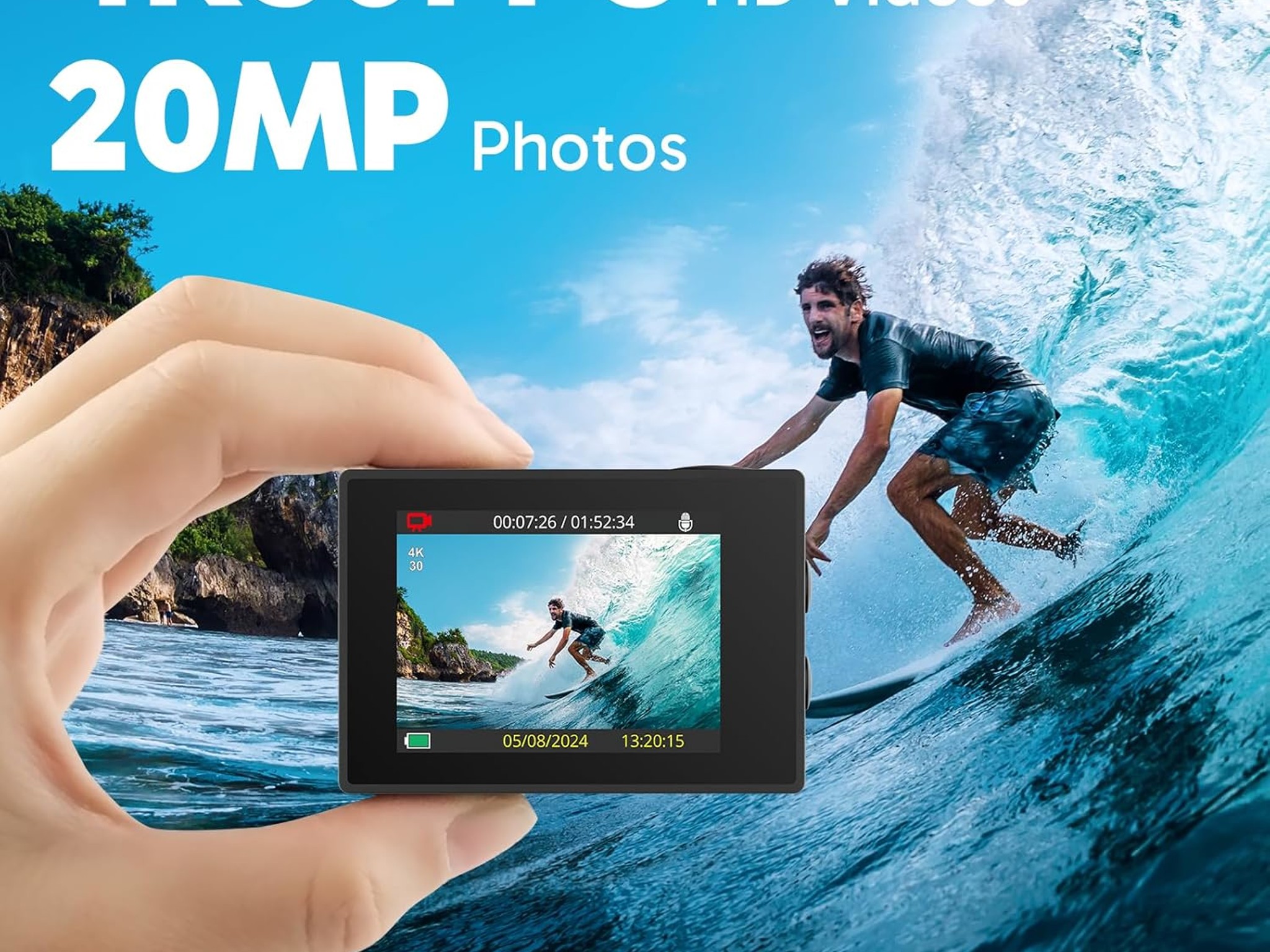 AKASO EK7000 4K Action Camera-131ft Waterproof Camera 4X, Remote Control UHD 20MP w/ Accessories Kit