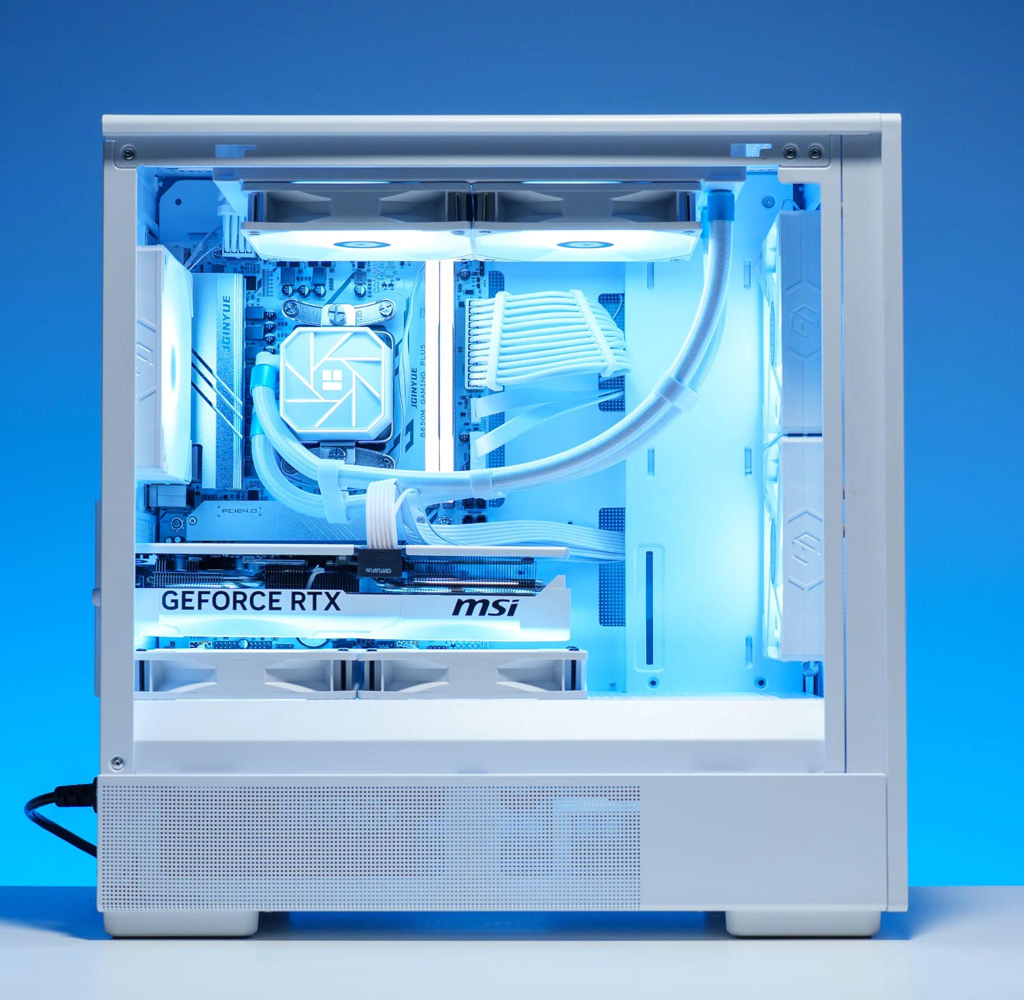 RTX 5070/Ryzen 5 9600x Gaming PC in White Case with Wood Slats | 32GB DDR5 | 2TB | 240 AIO | RGB