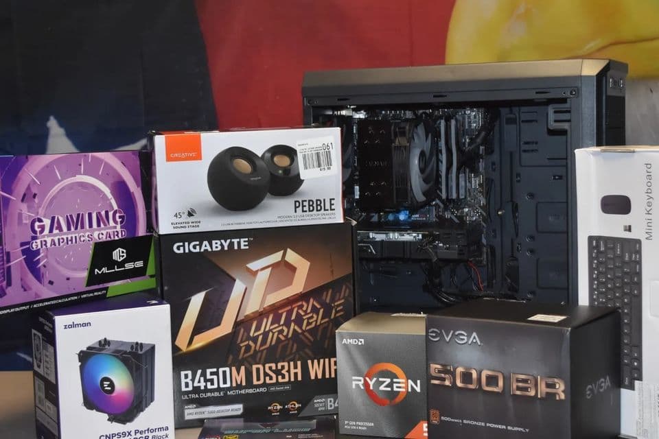 GAMING PC RYZEN 3600 RX5500 XT ram 16gb 1TB NVME +SREAKERS +WIRELESS KEYBOARD &MOUSE RGB CASE PLUS