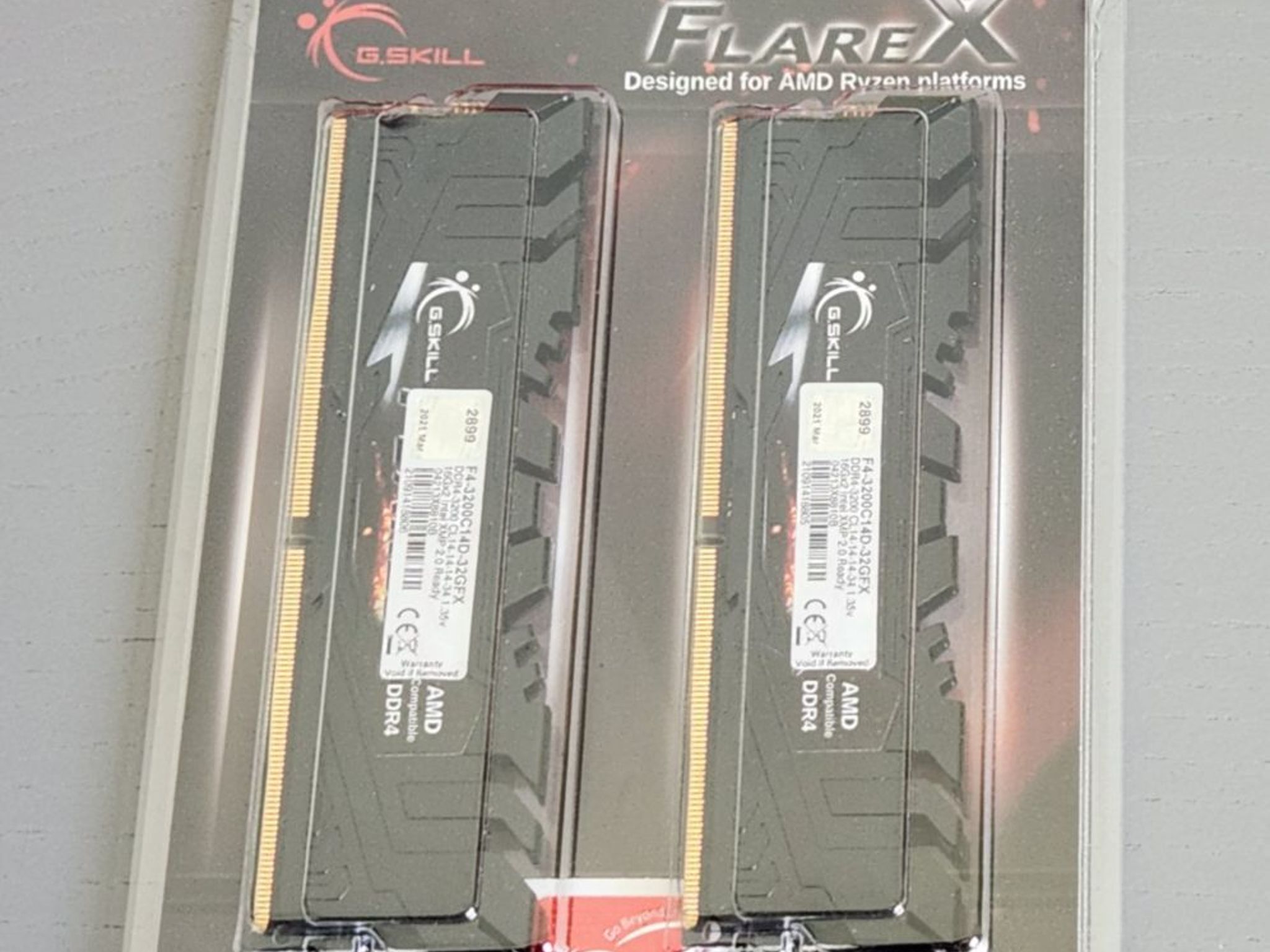 G.Skill 32GB 3200 CL14-14-14-34 DDR4 (2x16GB kit) FlareX for Ryzen AM4