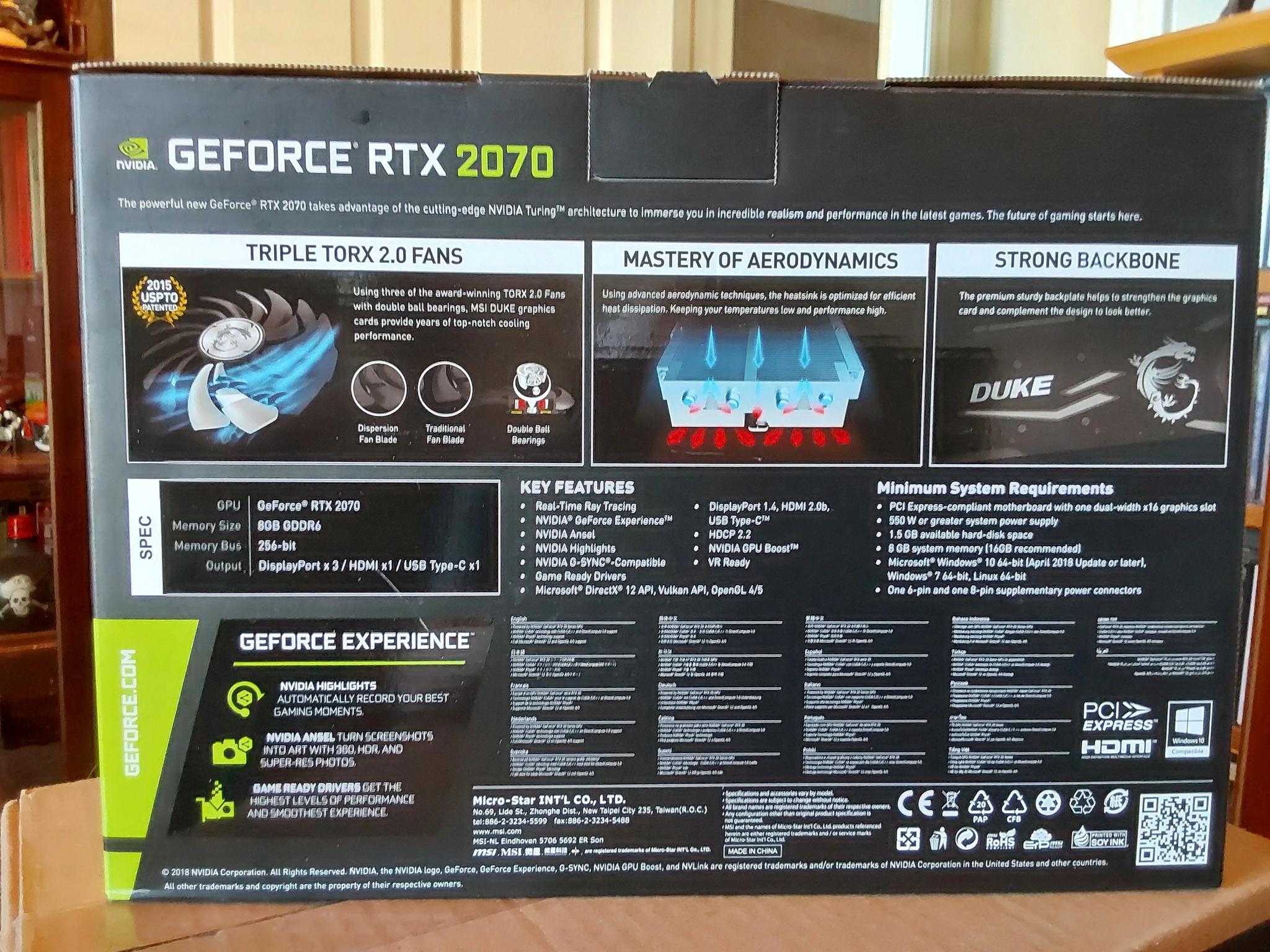 MSI GeForce RTX 2700 DUKE 8G OC 256-Bit GDDR6 PCI Express 3.0 x16 HDCP Ready Video Card