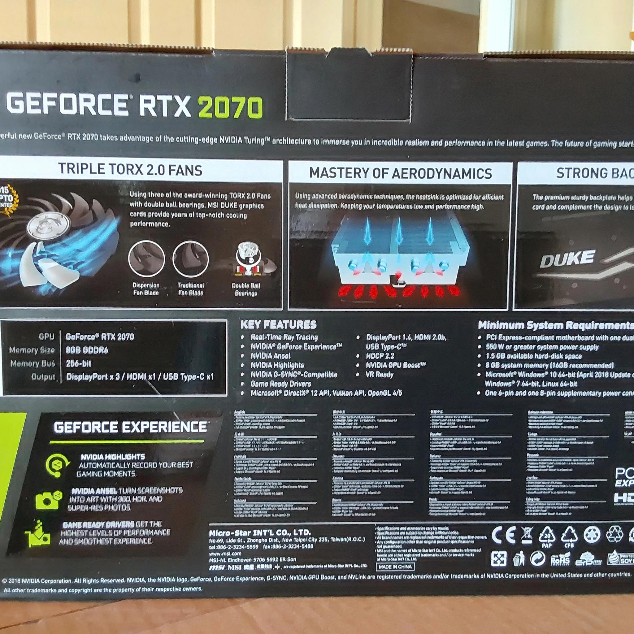 MSI GeForce RTX 2700 DUKE 8G OC 256-Bit GDDR6 PCI Express 3.0 x16 HDCP Ready Video Card