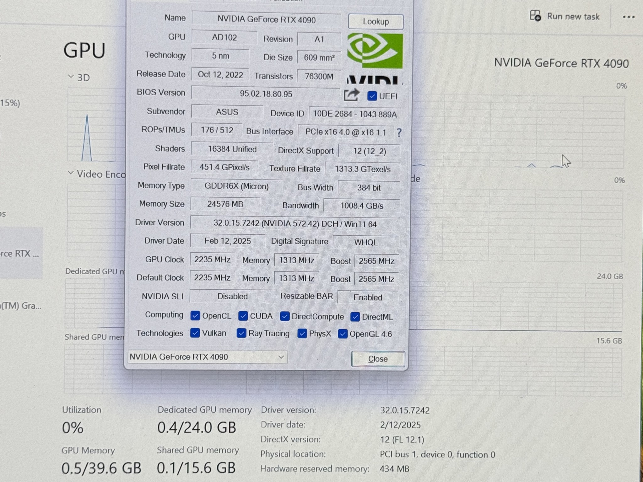 Nvidia Geforce RTX 4090 Asus Tuf OC 24GB GDDR6X