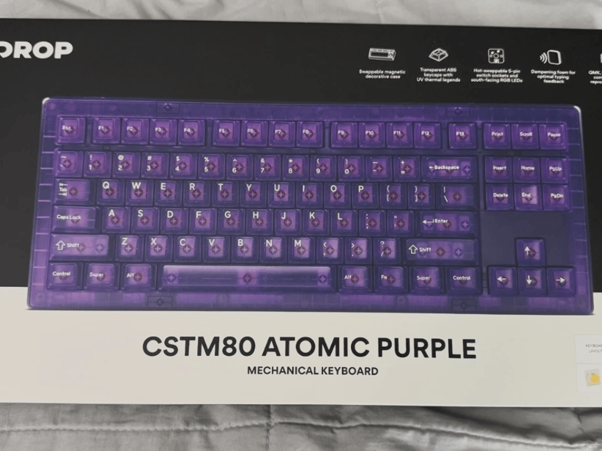 New DROP CSTM80 Atomic Purple TKL RGB Mechanical Keyboard – Milky Yellow switches