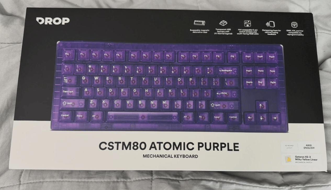 New DROP CSTM80 Atomic Purple TKL RGB Mechanical Keyboard – Milky Yellow switches