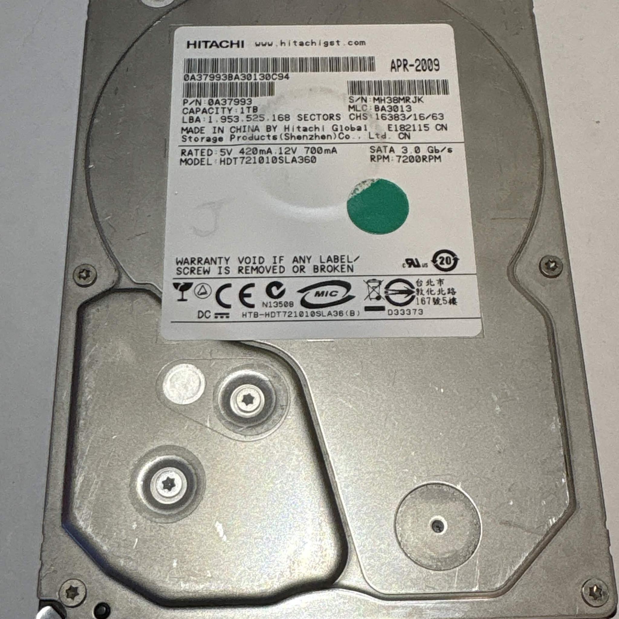 Hitachi 1TB 7200RPM SATA Hard Drive | Tested & Healthy