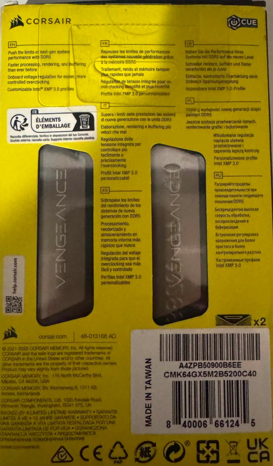 Corsair vengeance 64gb ddr5 5200mhz