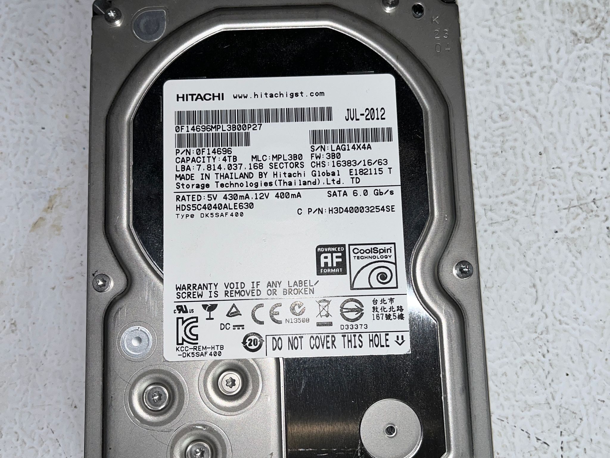 Hitachi Deskstar 5K4000 4TB 3.5" SATA Hard Drive – HDS5C4040ALE630 – Tested