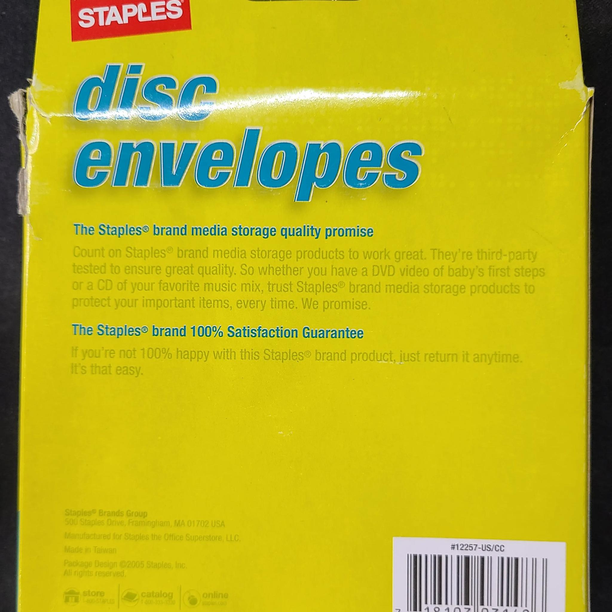 13 CD-R & 3DVD+R s and 50 Staples Disc Envelopes in box