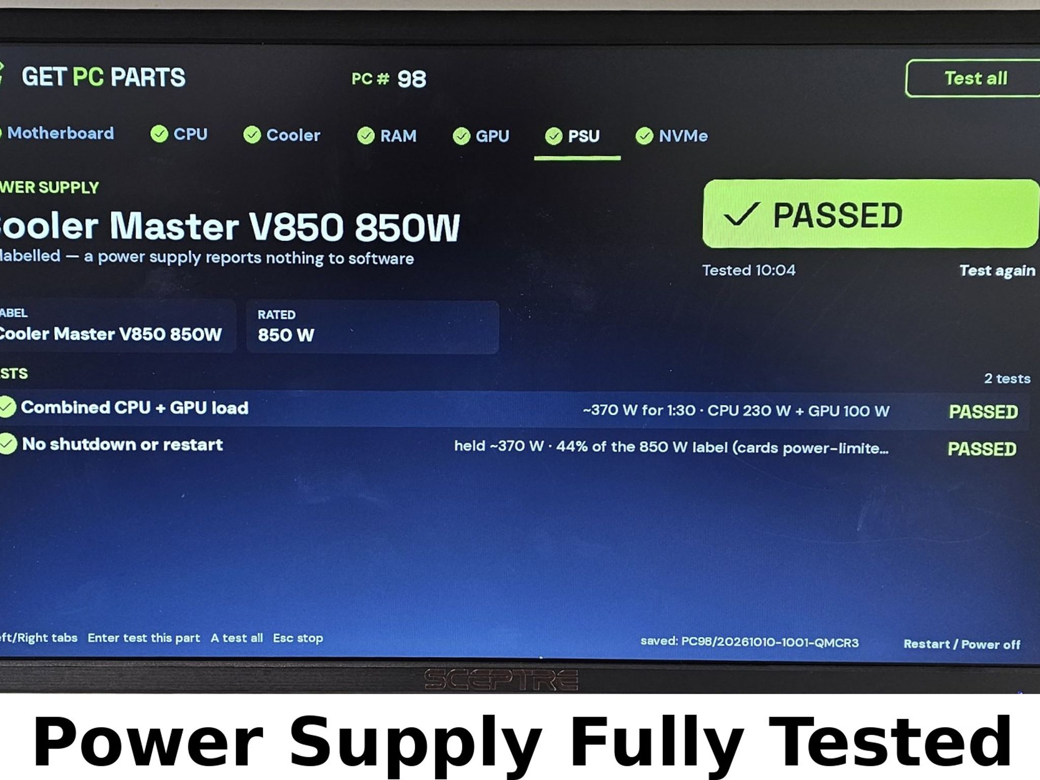 White 850 Watt PSU Cooler Master V850 Power Supply