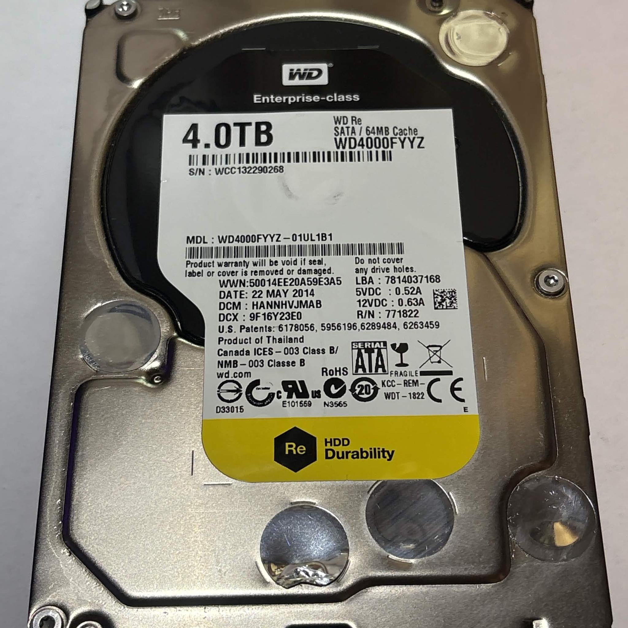 WD RE 4TB WD4000FYYZ 7200RPM SATA Enterprise HDD – 56,646 Hours – SMART Good