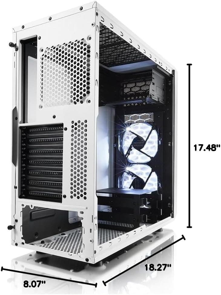 Fractal Design Focus G White ATX Mid Tower Computer Case + Powerspec 650 Watt ATX Power Supply.