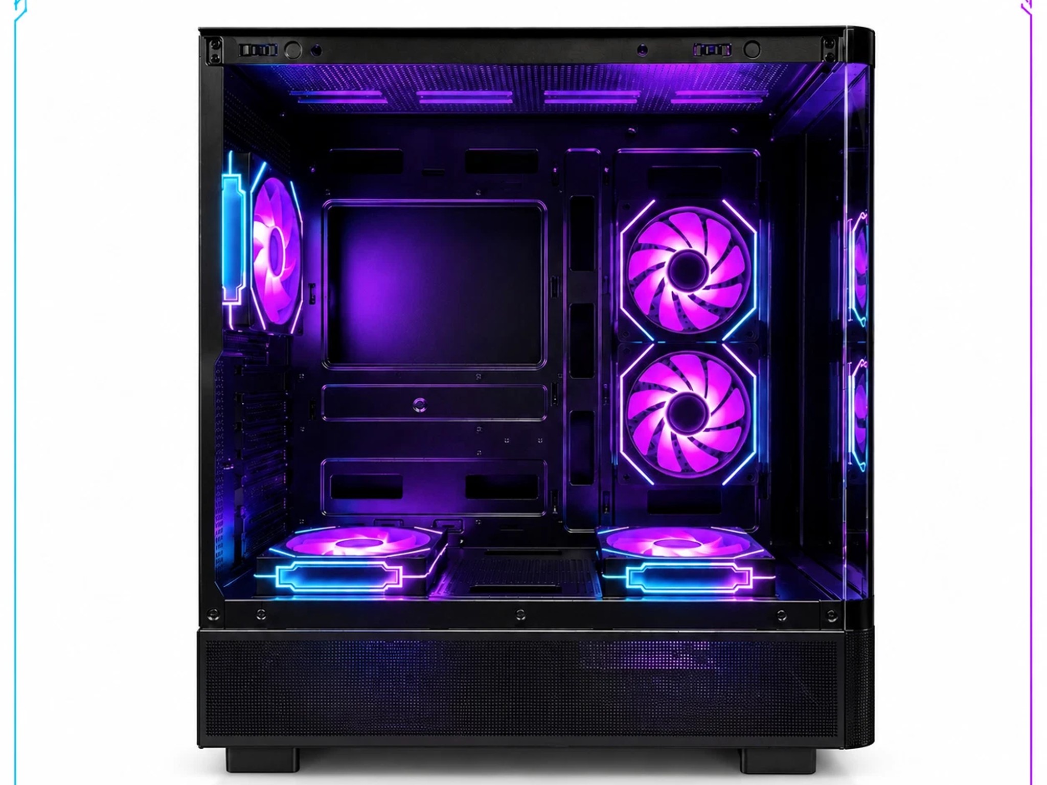 Black ARGB ATX Gaming PC Case Curved Tempered Glass w/ 5 Pre-Installed Fans