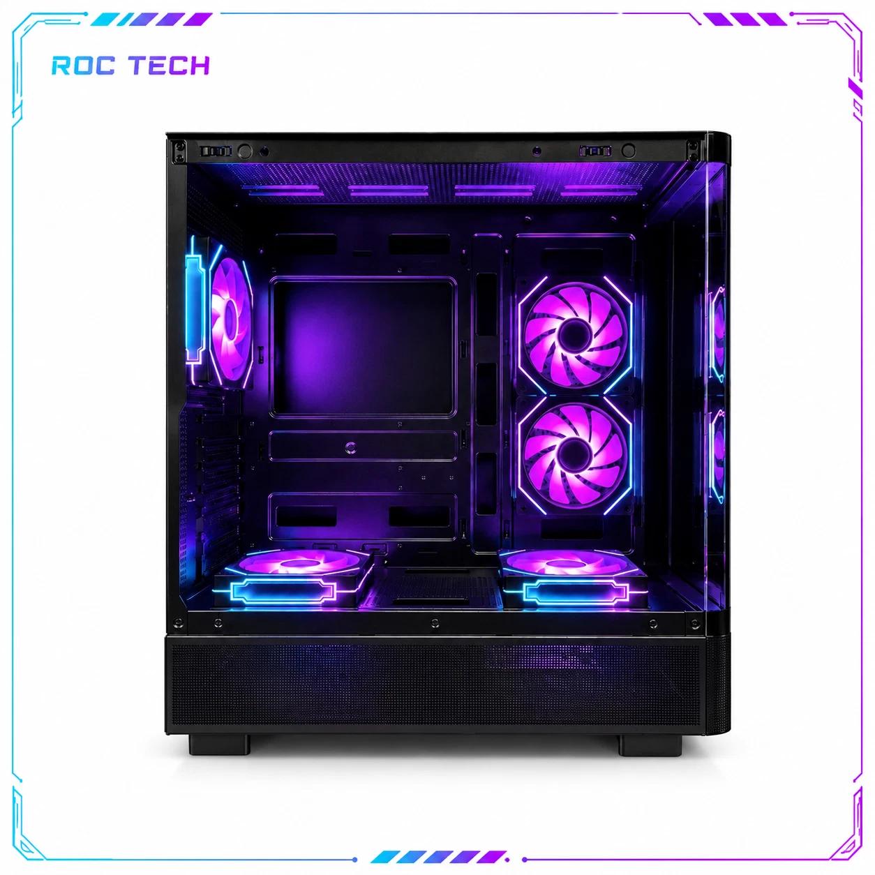 Black ARGB ATX Gaming PC Case Curved Tempered Glass w/ 5 Pre-Installed Fans