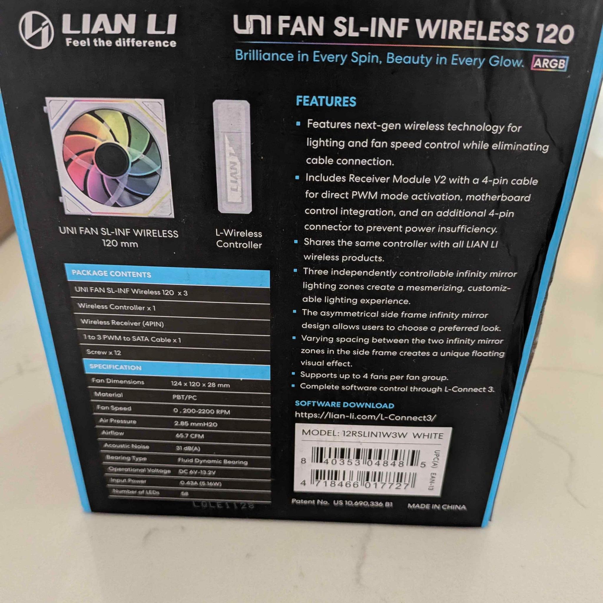 NEW SEALED Lian Li UNI FAN SL-Infinity Wireless 120 Reverse Blade (3 Pack)