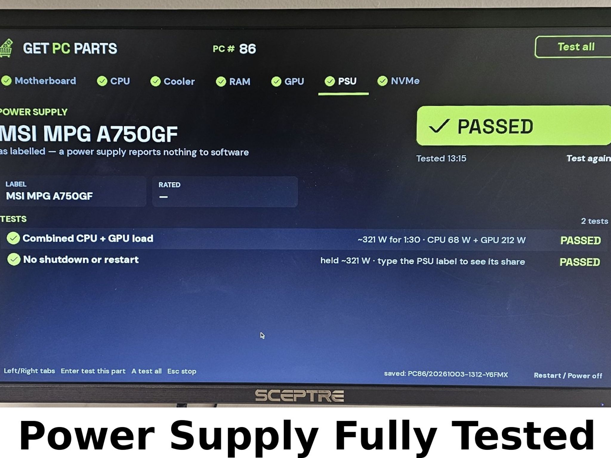 750 Watt PSU MSI MPG A750GF Power Supply