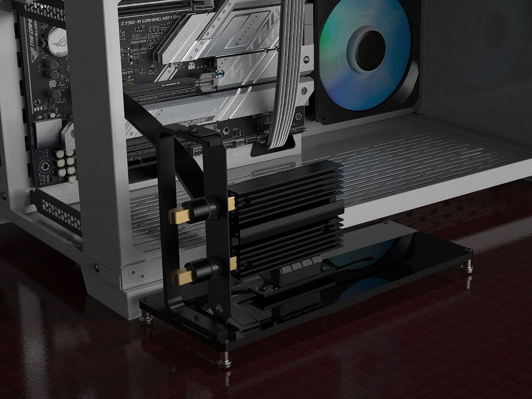 Vertical PCIe Mount for PC Case - Acrylic Support Bracket with PCIe Riser Slot for PCIe 1X 4X GPU