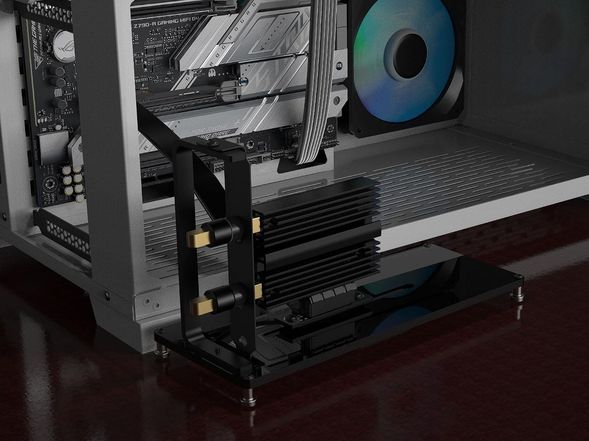 Vertical PCIe Mount for PC Case - Acrylic Support Bracket with PCIe Riser Slot for PCIe 1X 4X GPU