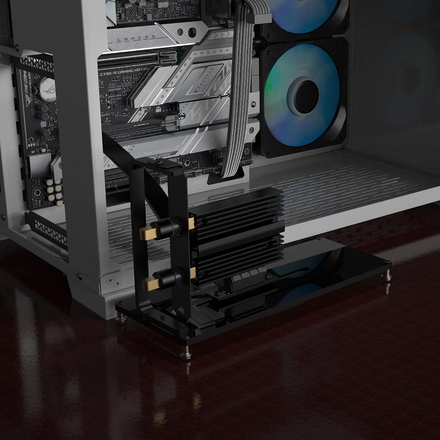 Vertical PCIe Mount for PC Case - Acrylic Support Bracket with PCIe Riser Slot for PCIe 1X 4X GPU