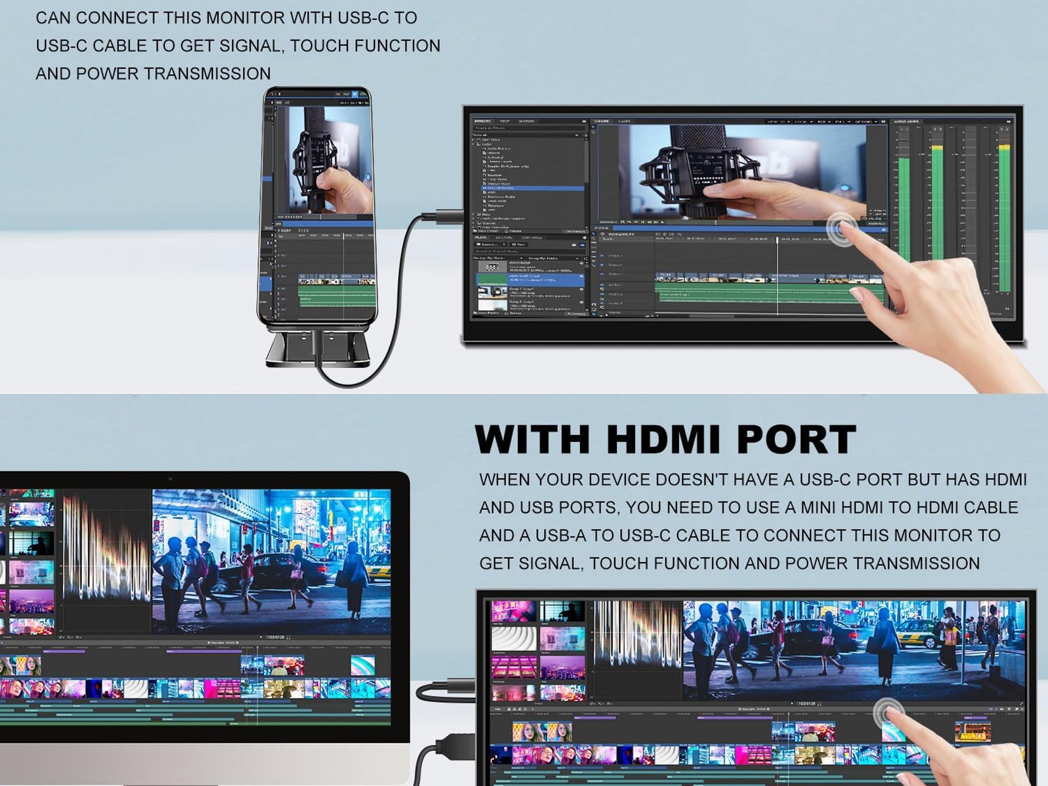 12.3 Inch Touchscreen Secondary Monitor, IPS Stretched Bar LCD Travel | Touch Display