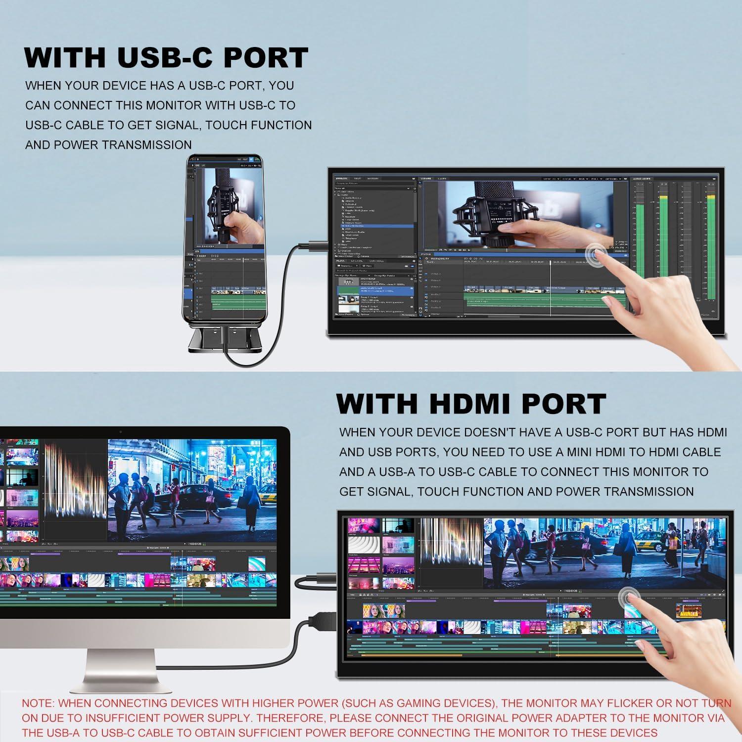 12.3 Inch Touchscreen Secondary Monitor, IPS Stretched Bar LCD Travel | Touch Display
