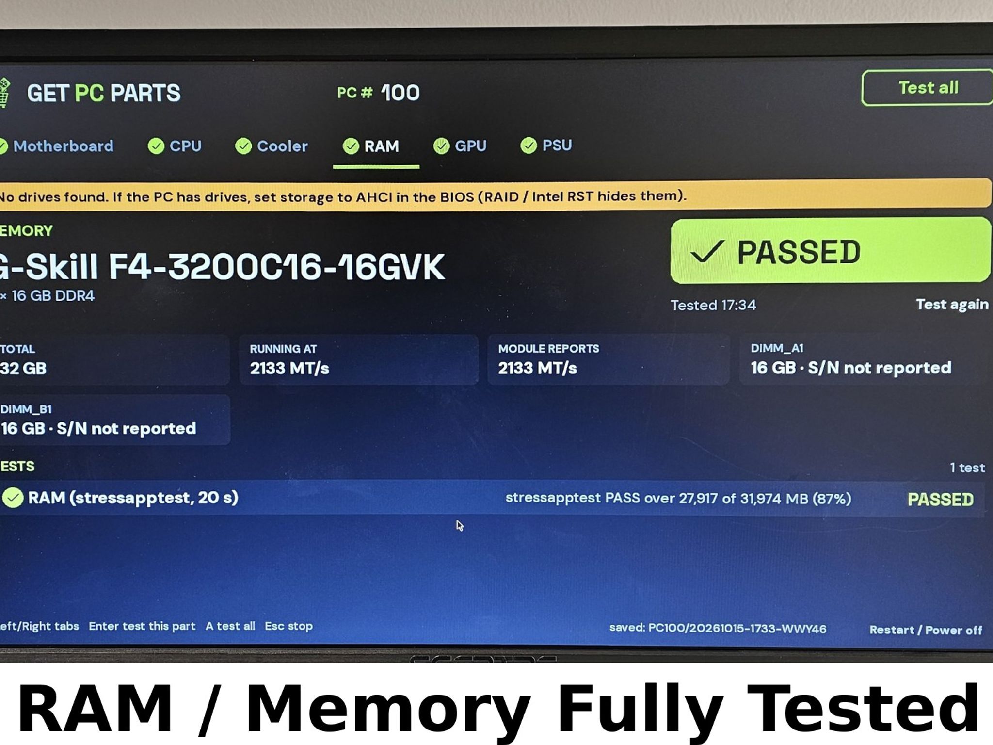 32GB DDR4 (2x16GB) CL16 3200MT/s G.Skill Ripjaws V