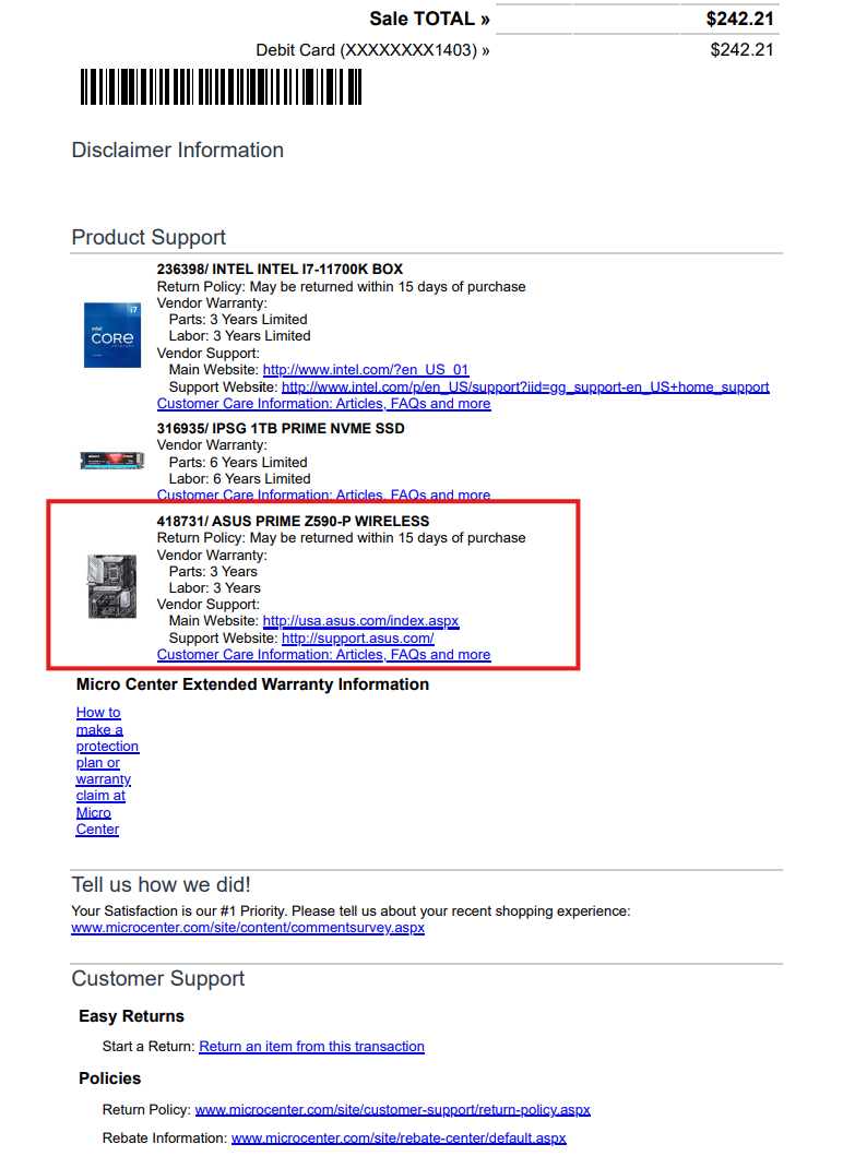 Asus PRIME Z590-P WiFi Motherboard