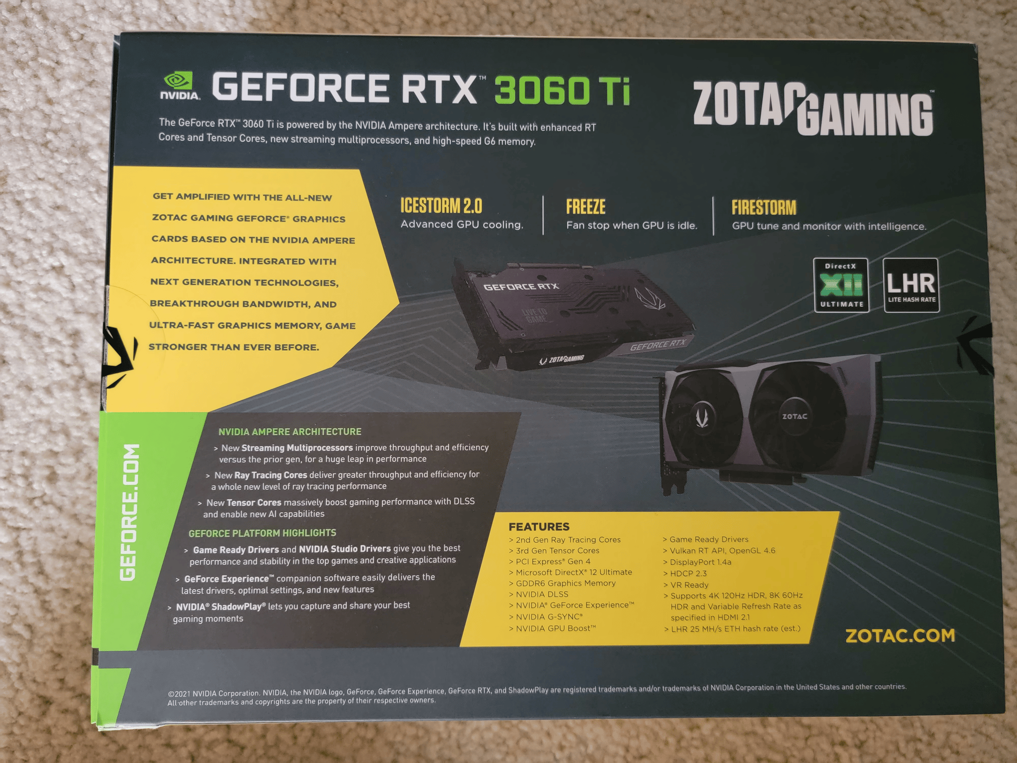 Zotac Gaming RTX 3060 TI Twin Edge OC LHR 8GB GDDR6 Like New With Original Box 