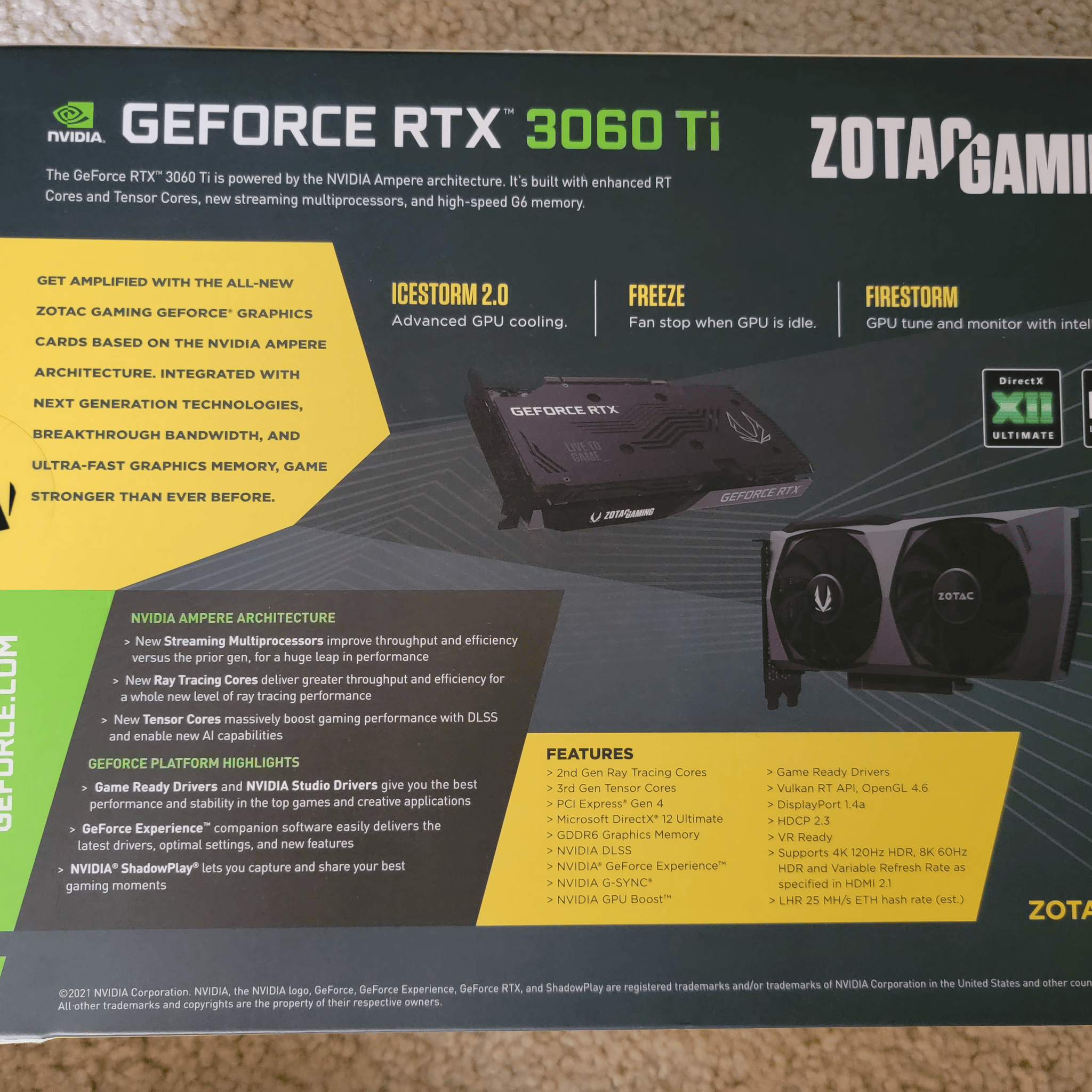 Zotac Gaming RTX 3060 TI Twin Edge OC LHR 8GB GDDR6 Like New With Original Box 