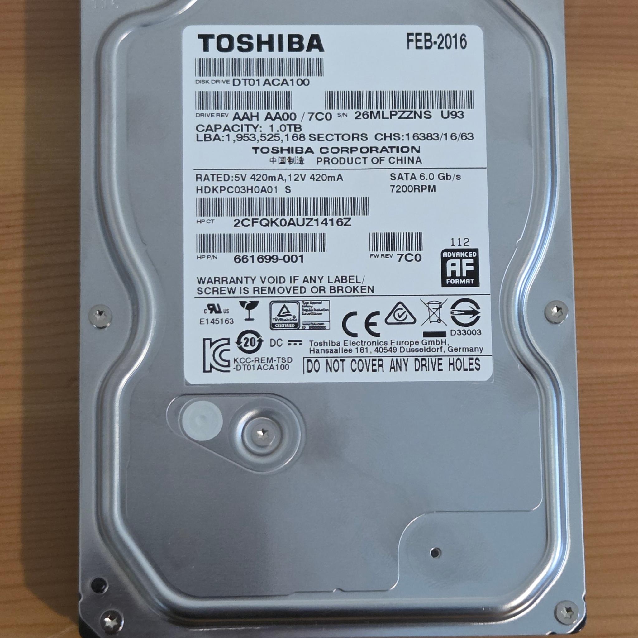 Toshiba 1TB SATA HDD
