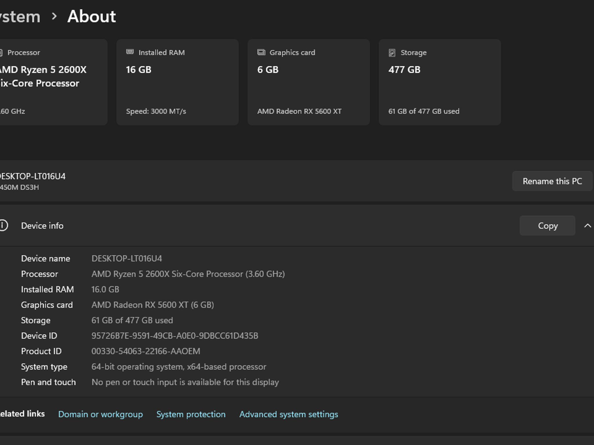 Gaming PC - Ryzen 2600X / RX 5600XT / 16GB RAM / 512GB / Wi-Fi