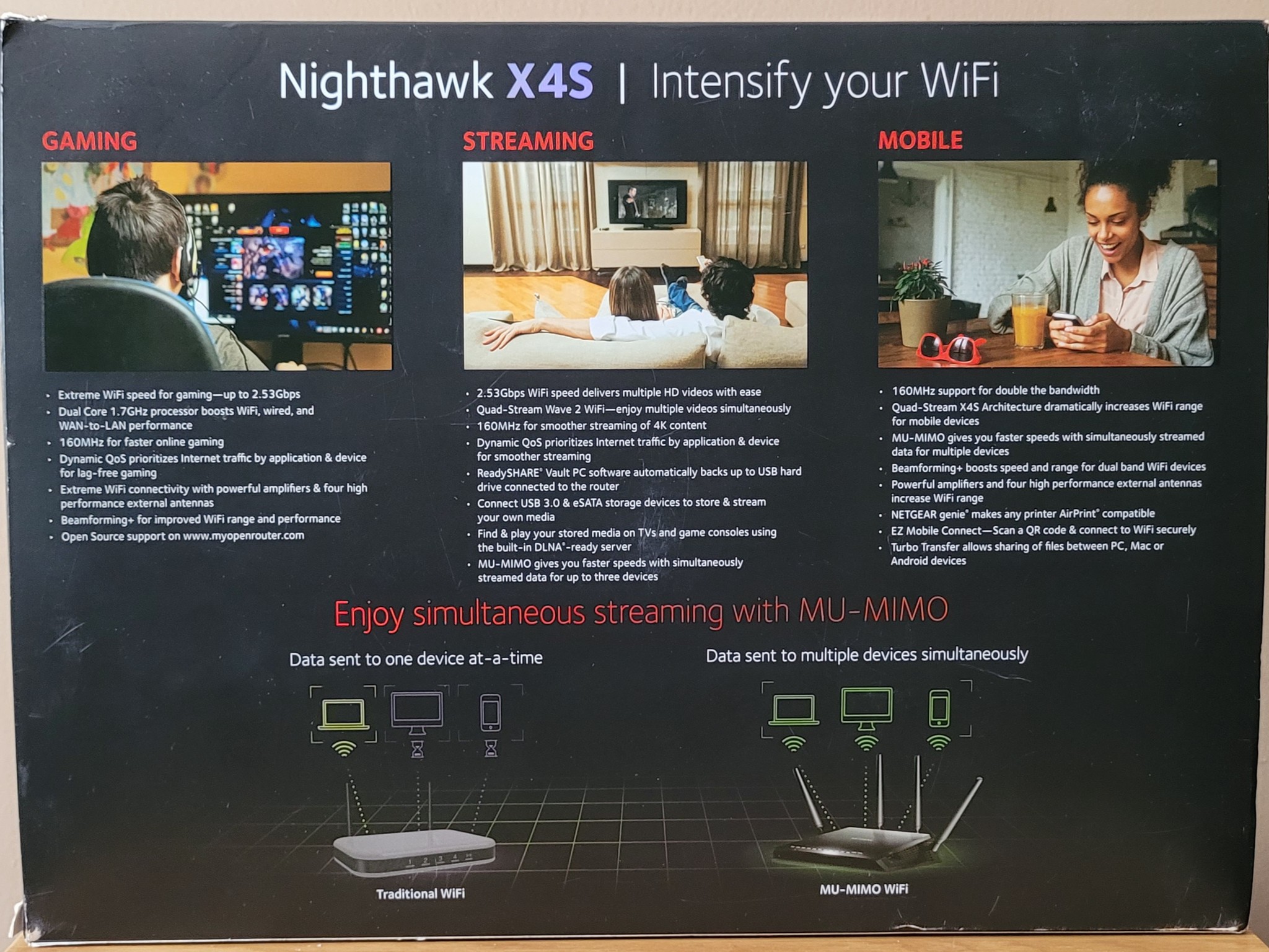 NETGEAR Nighthawk X4S AC2600 Dual-Band MU-MIMO WiFi Adv Gaming & Streaming Router R7800 Quad-Stream