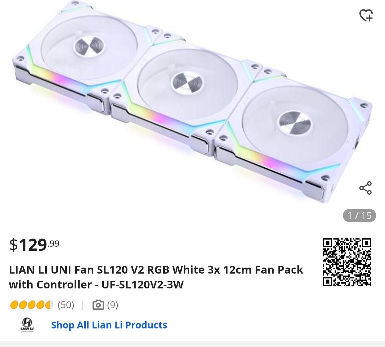 8 Pack Lian Li UNI ARGB White Case Fans