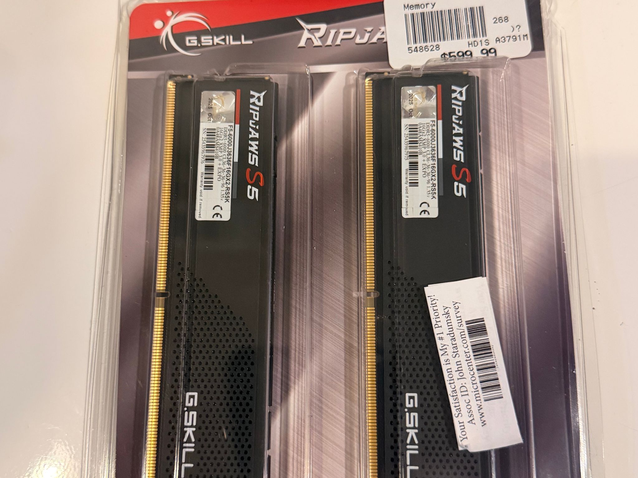 New in Box G.Skill Ripjaws S5 32GB (2x16) DDR5-6000 CL36 Matte Black