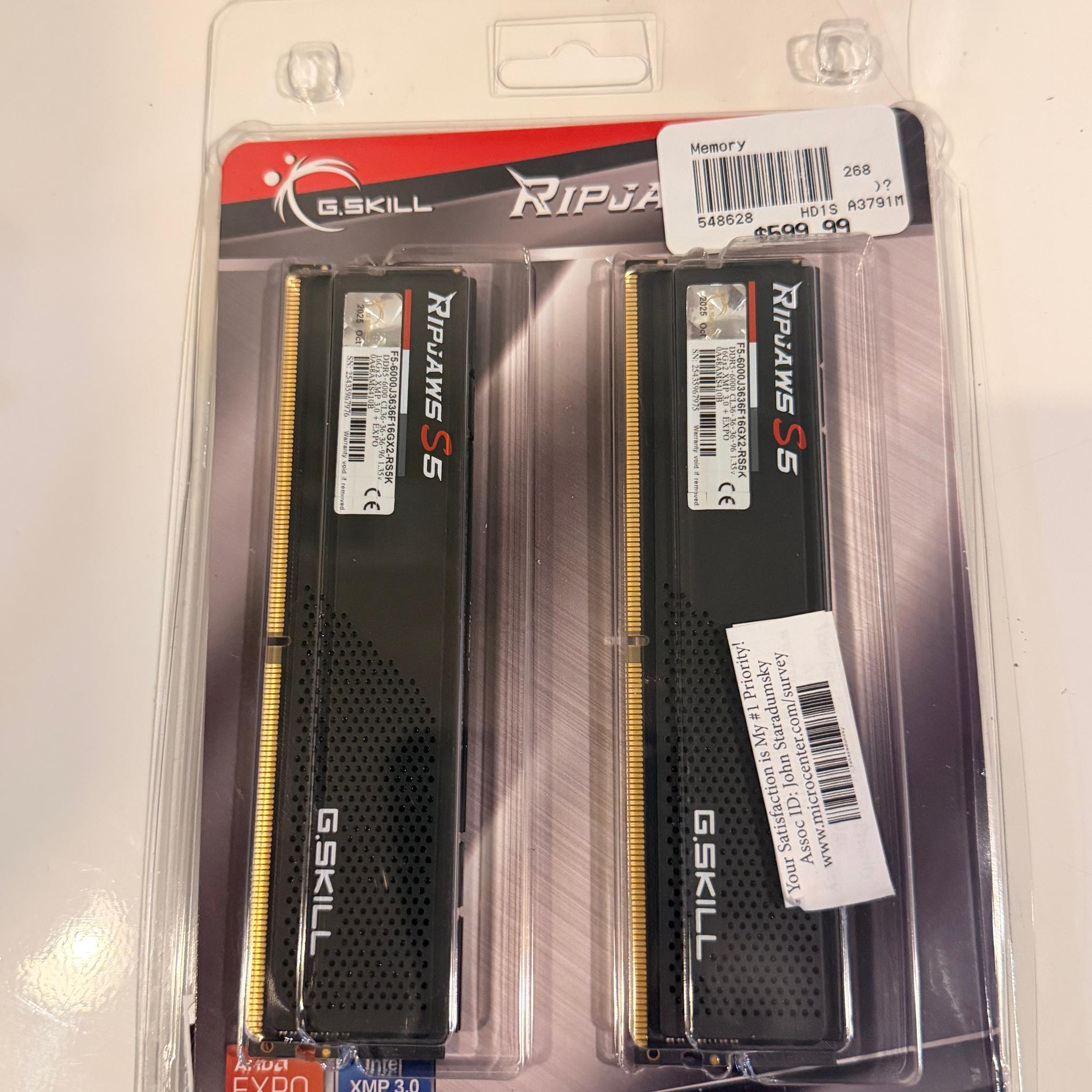 New in Box G.Skill Ripjaws S5 32GB (2x16) DDR5-6000 CL36 Matte Black